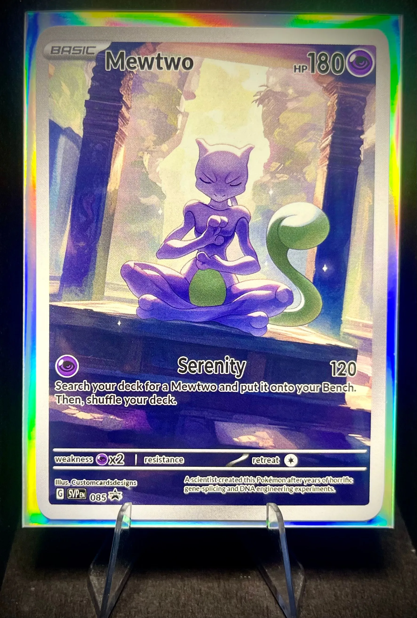 Product image for Shiny Mewtwo Serenity v2 Custom Art Card w/ Holo Sleeve