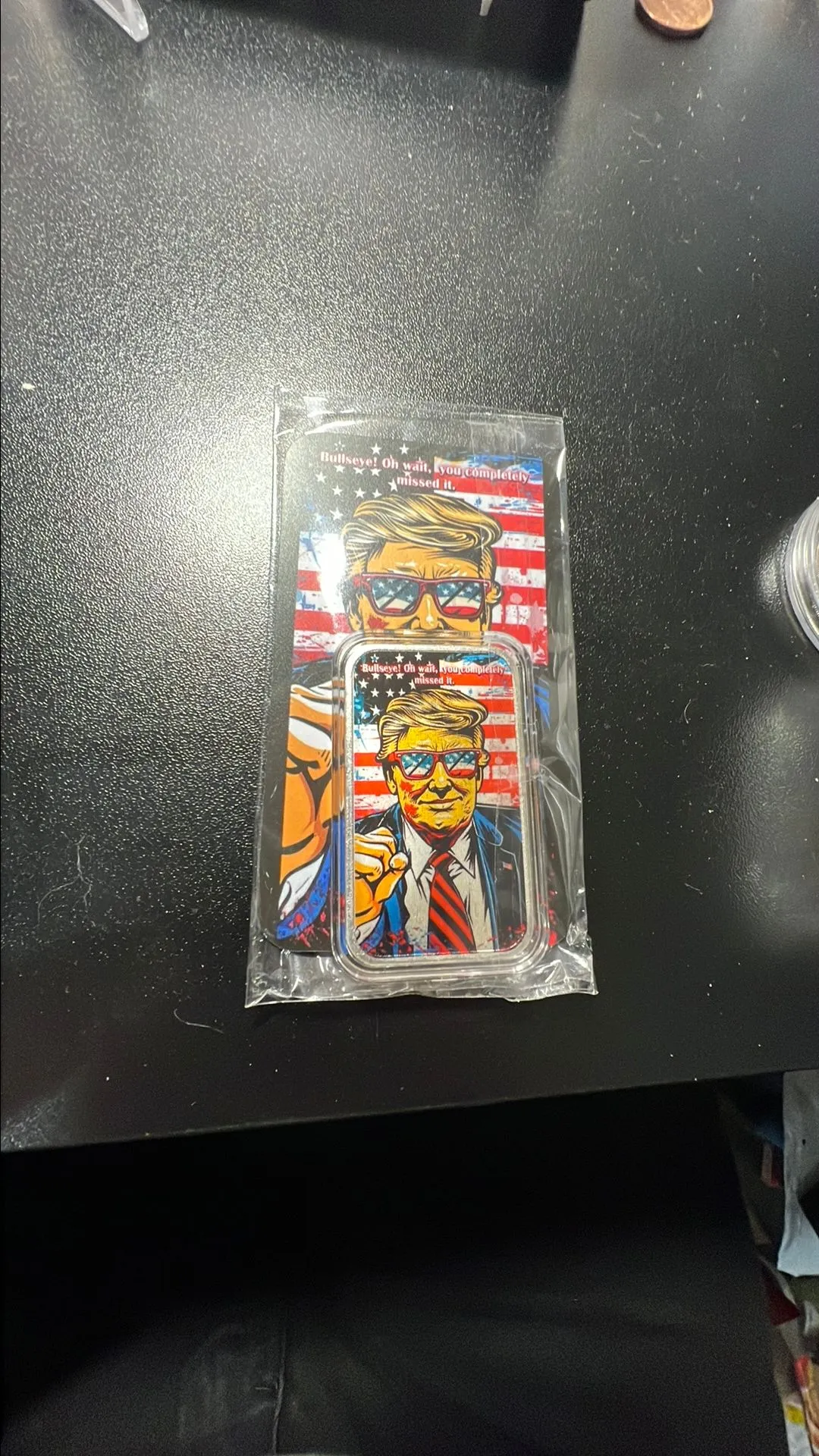 Product image for Donald Trump 1 ounce silver "bull's-eye"bar