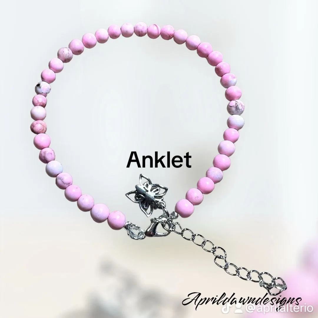 Product image for Natural stone pink Anklet with butterfly charm