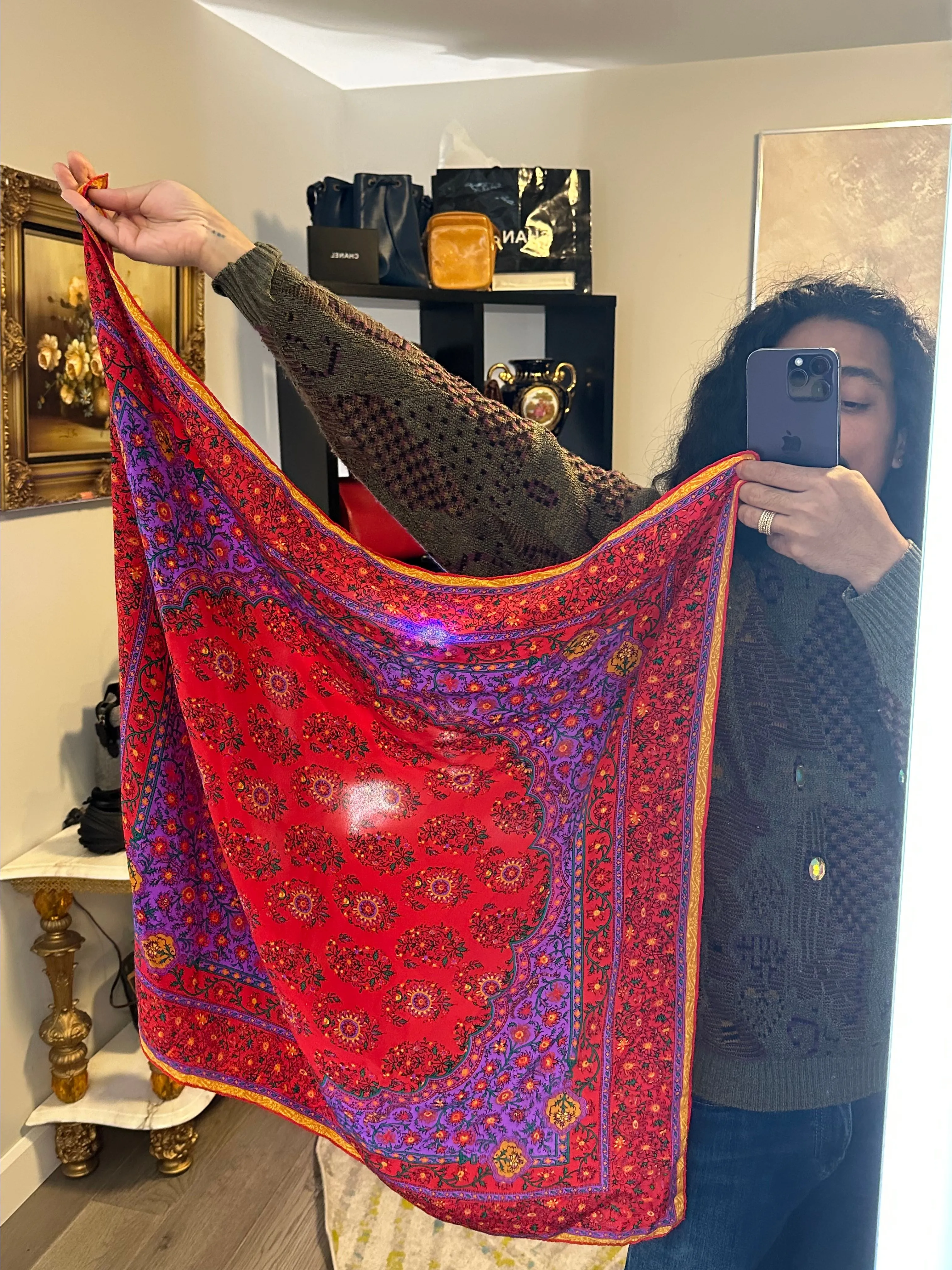 Product image for BILL BLASS Vintage Square Rolled Edge Silk Scarf or Tie