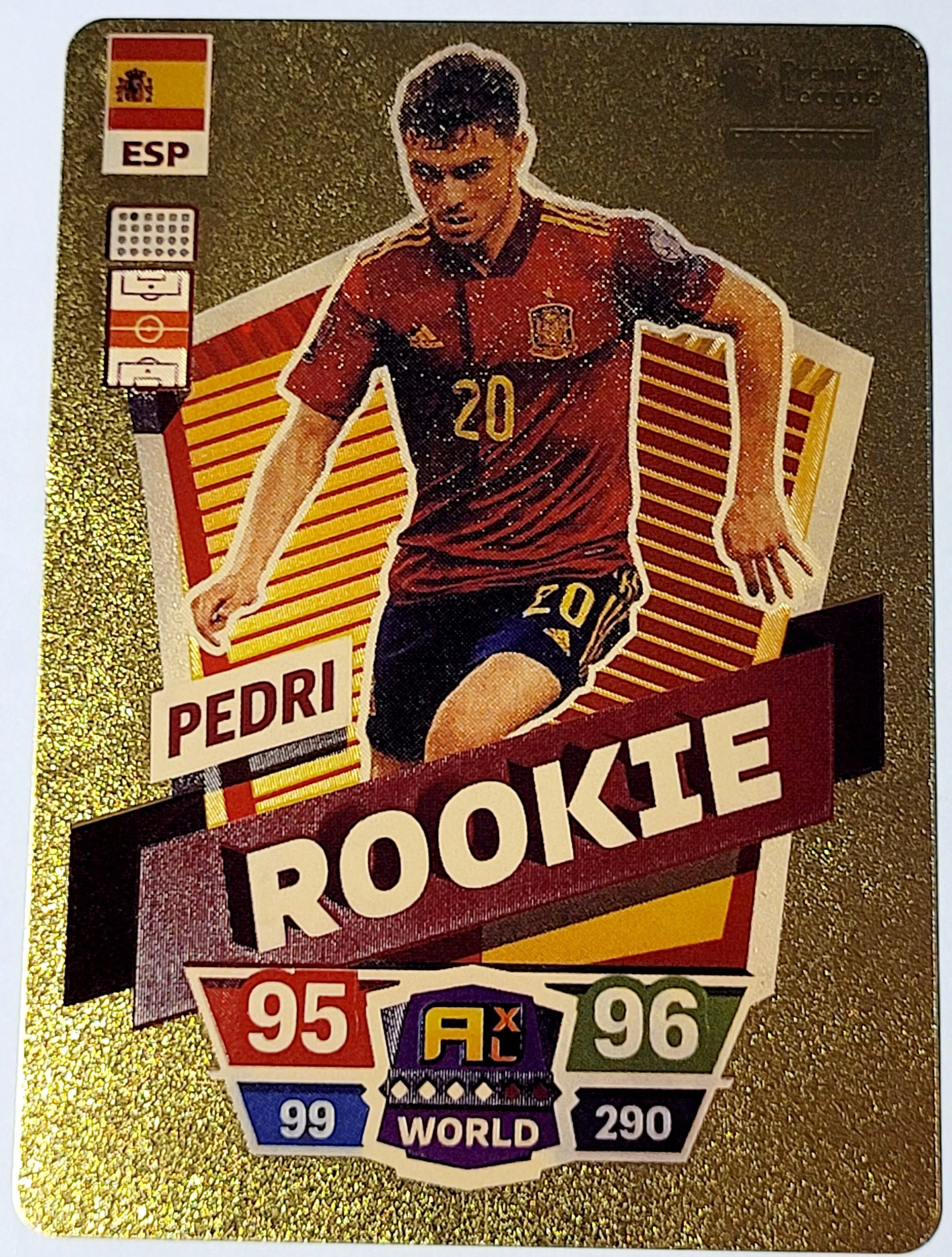 Product image for 2022 Pedri Rookie Panini Adrenalyn XL FIFA World Cup Plastic Gold Color Card NM Condition. The image