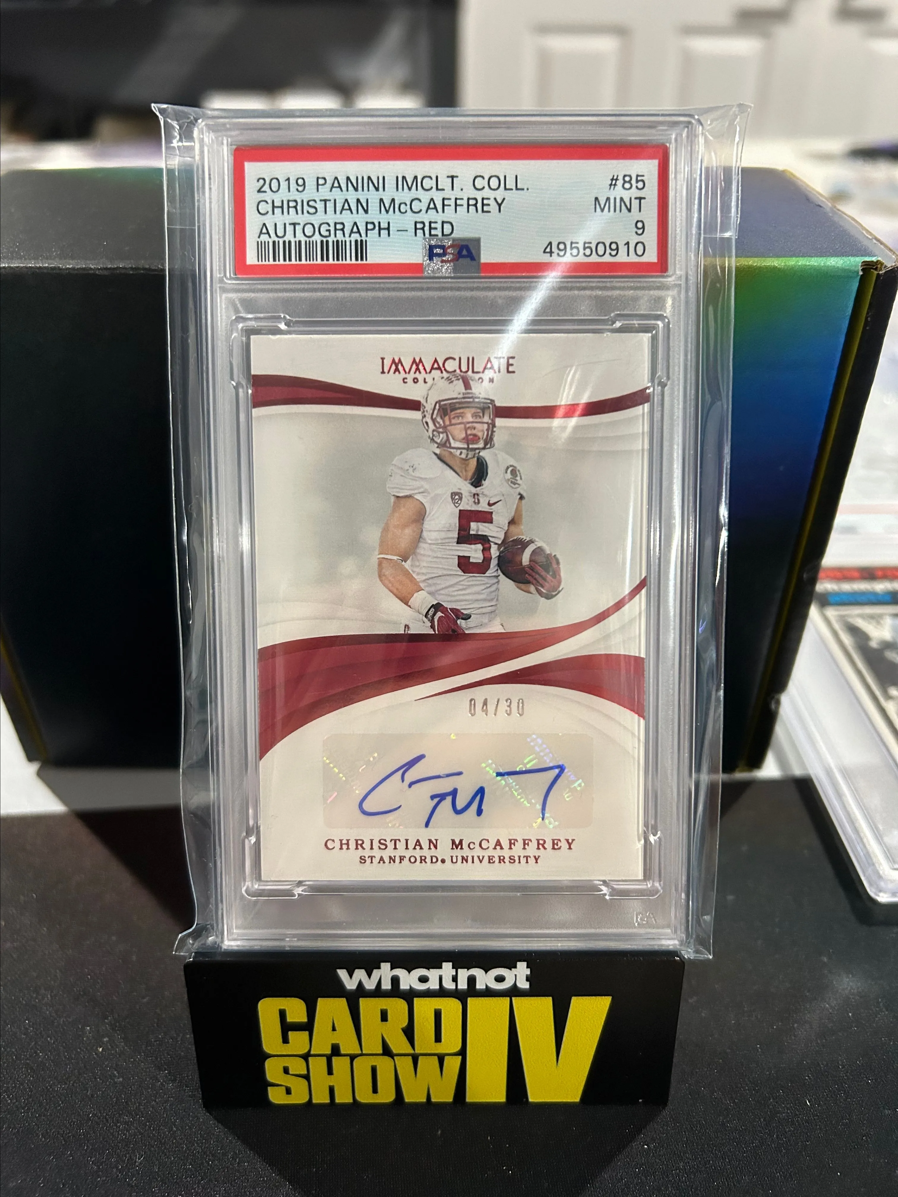 Product image for 2019 Immaculate Christian McCaffrey Ruby Auto /30 PSA 9
