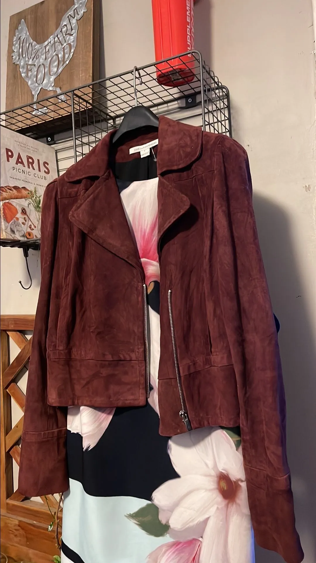 Product image for Diane Von Furstenberg $798 Suede Biker Jacket size 6