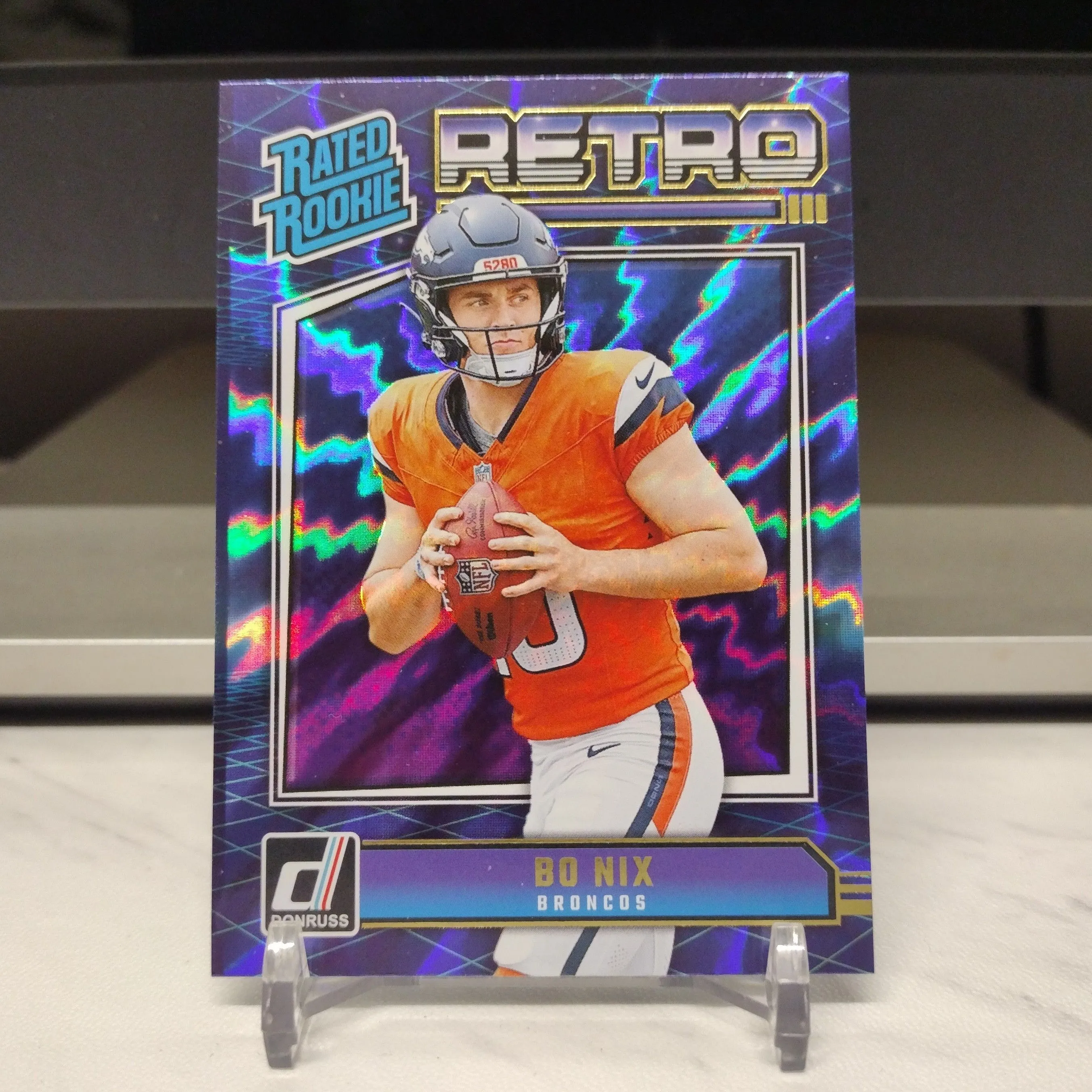 Product image for 2024 Panini Donnruss #19 Retro Rated Rookie Bo Nix Denver Broncos RC