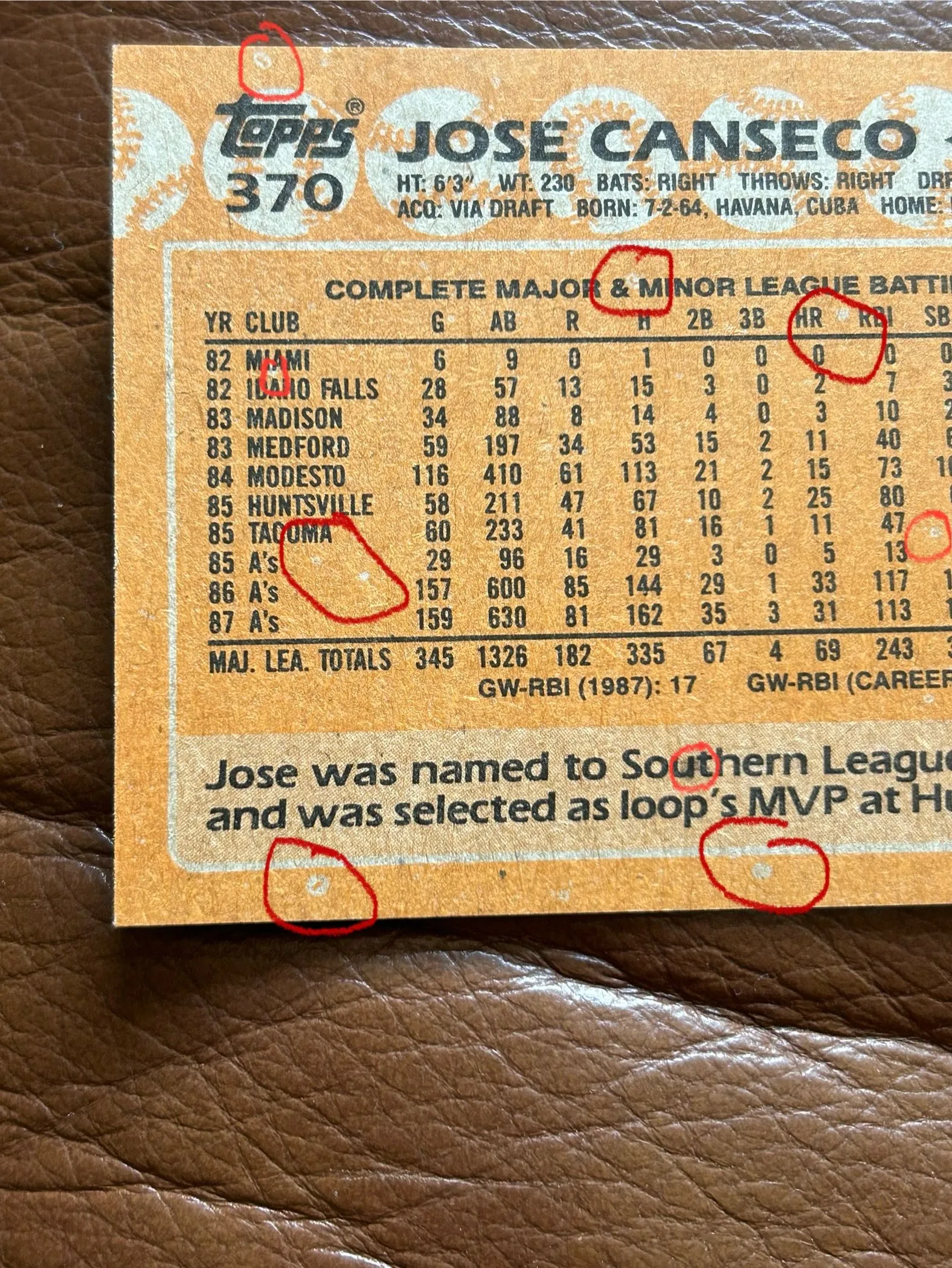 RARE 1988 TOPPS JOSE CANSECO #370 (MULTIPLE ERRORS) BASEBALL CARD   Whatnot: Shop, Sell, Connect