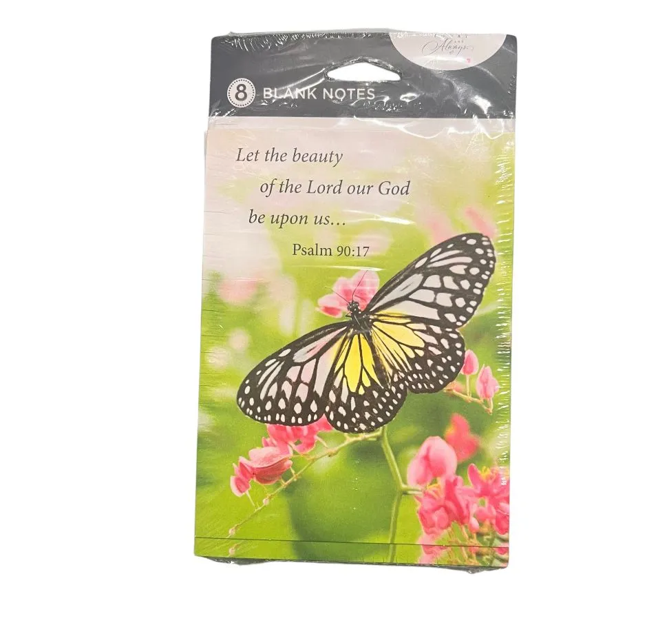 Product image for 017 Vintage set of 8 butterfly psalm 90:17 blank notecards by American Greetings Corp NOS