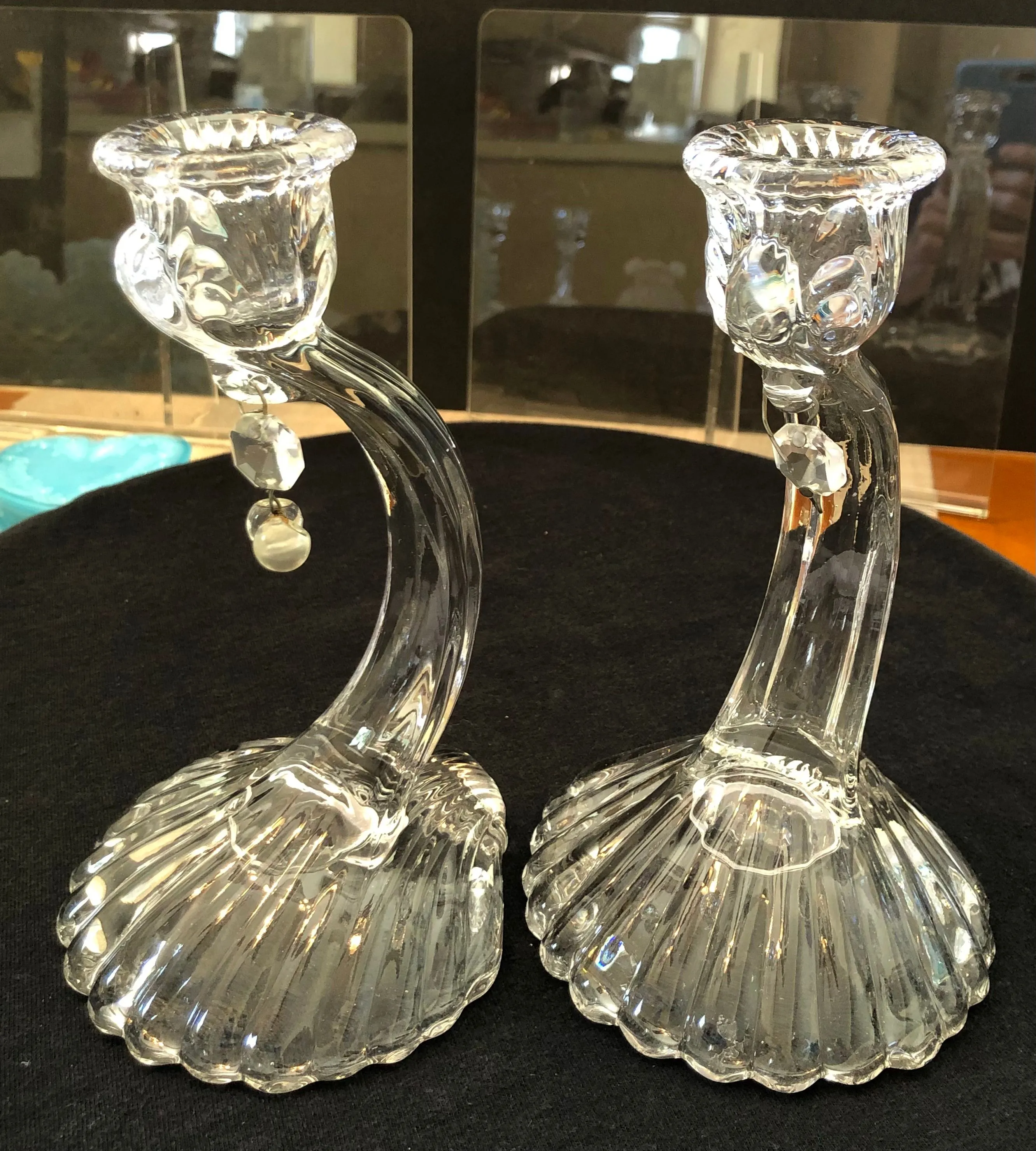 Product image for #1 Pair of Cambridge Caprice clear Crystal candleholders