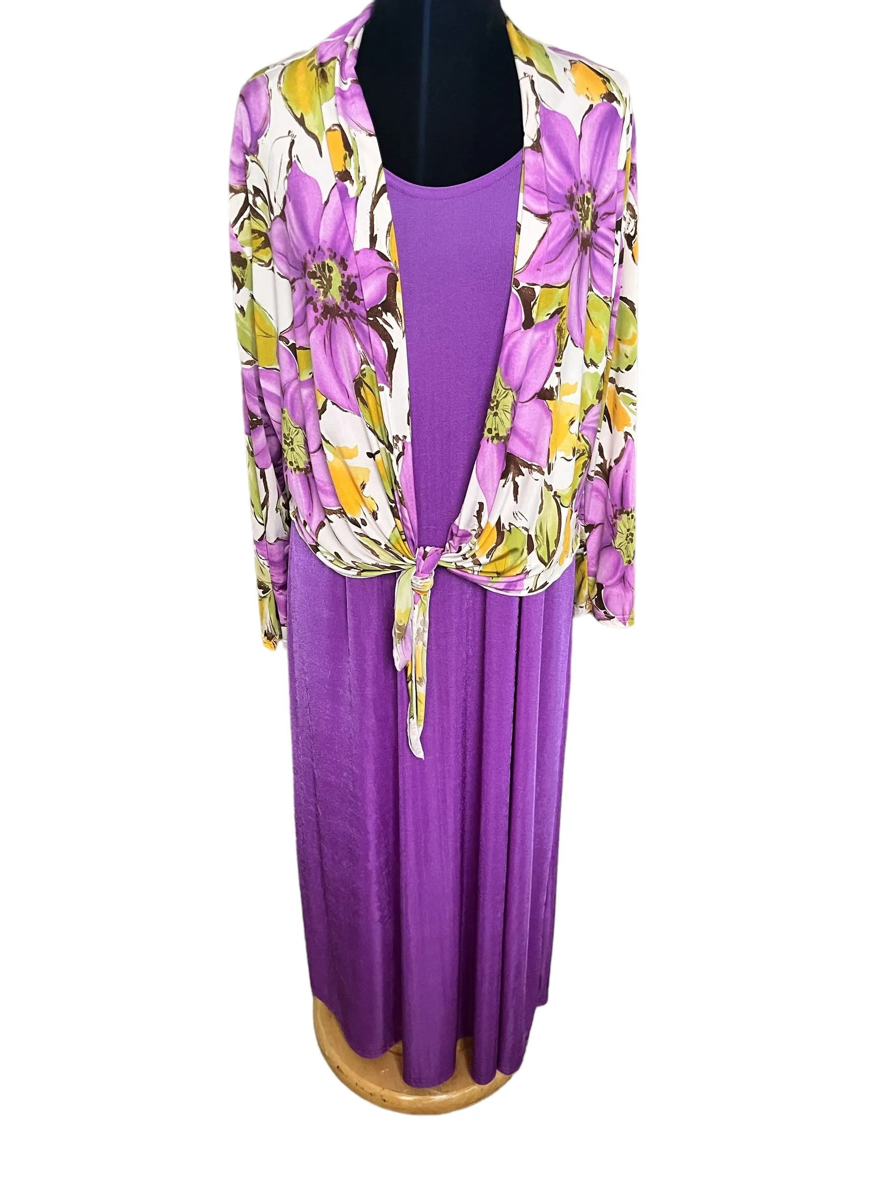 Product image for 12-Vtg Orchid Purple Two Piece White Floral Top XL