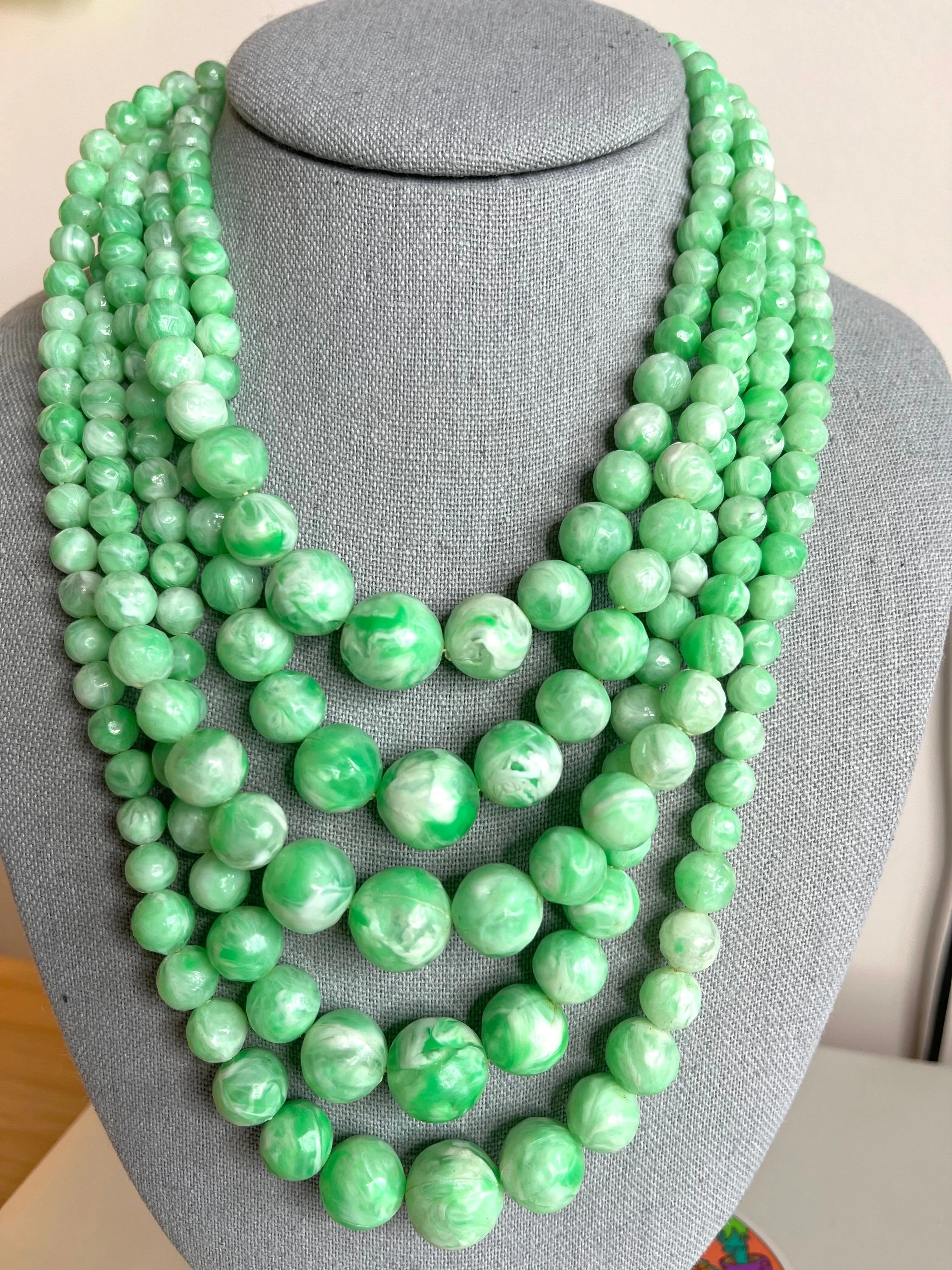 Product image for Japan Green Marbled Lucite Multi-Strand Necklace