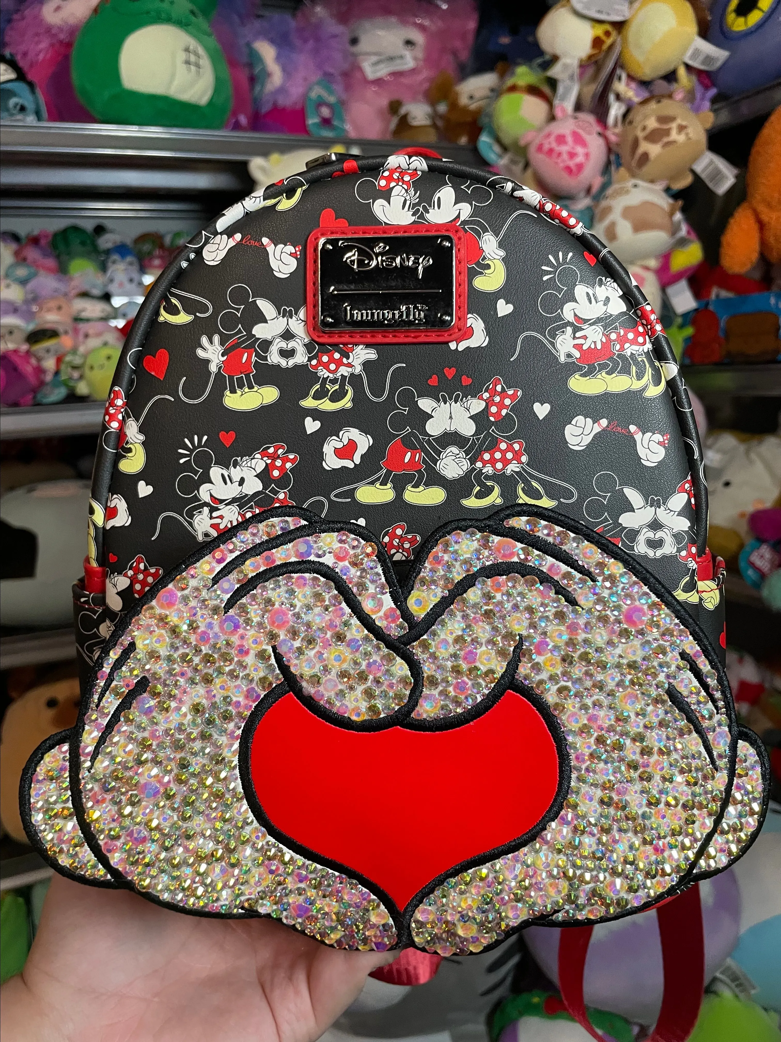 Product image for LOUNGEFLY BLACK MICKEY AND MINNIE BACKPACK PROFESSIONALLY BEDAZZLED no tag