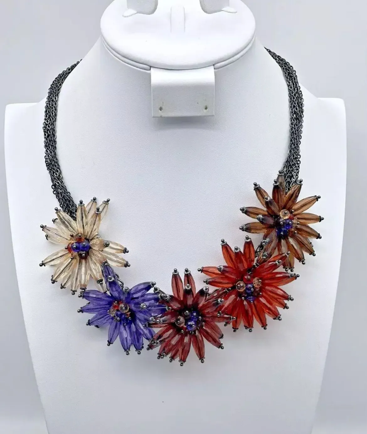 Product image for Joan Rivers Vintage Chunky Floral Statement Necklace Multi Strand Gunmetal Chain