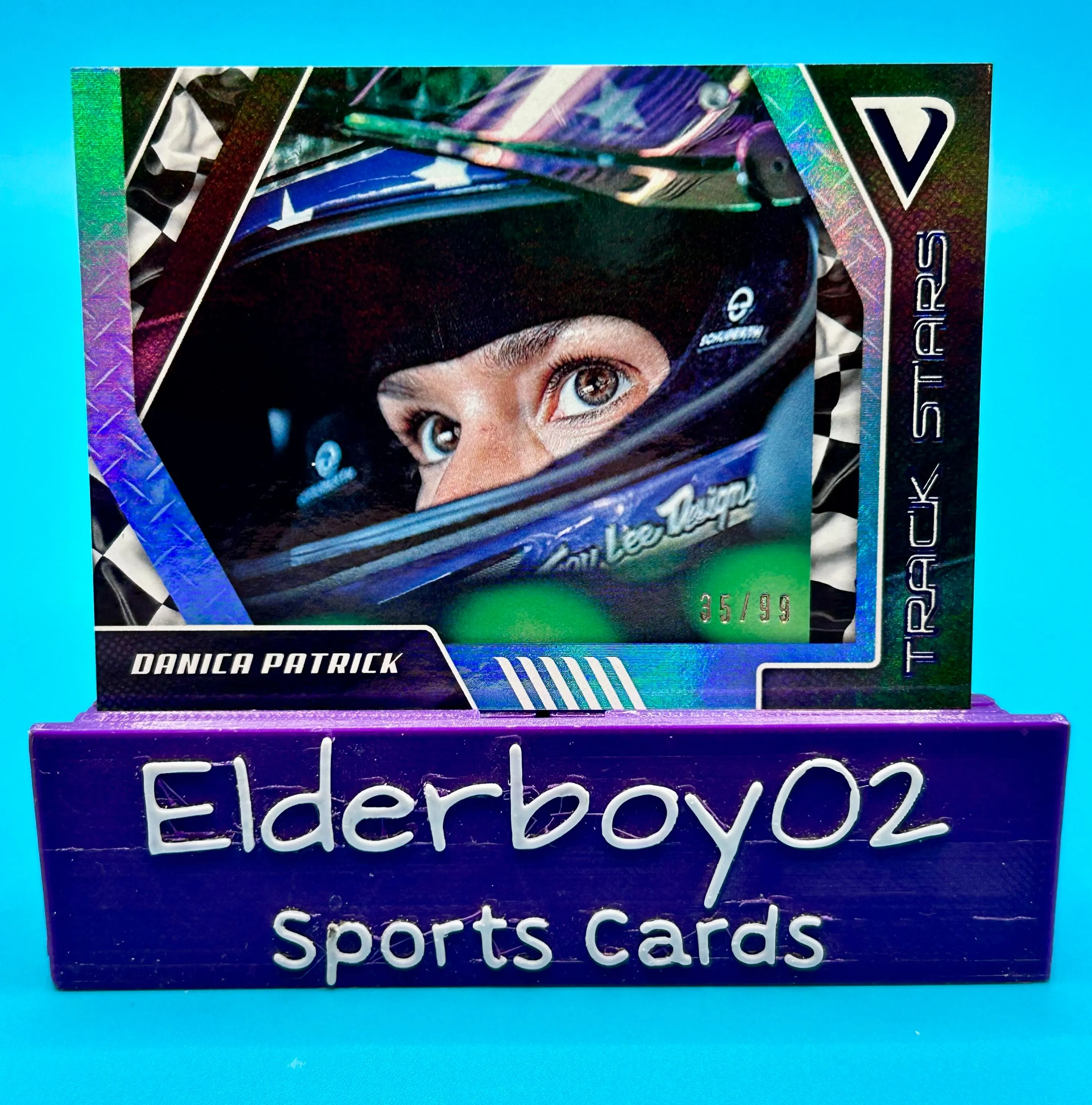 Product image for Danica Patrick 35/99 Track Stars Blue Foil 2019 Panini Victory Lane Racing Nascar