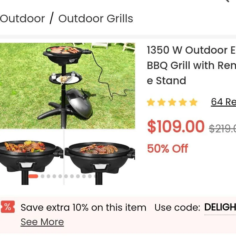 Product image for Costway 1350 electric BBQ grill with stand $109