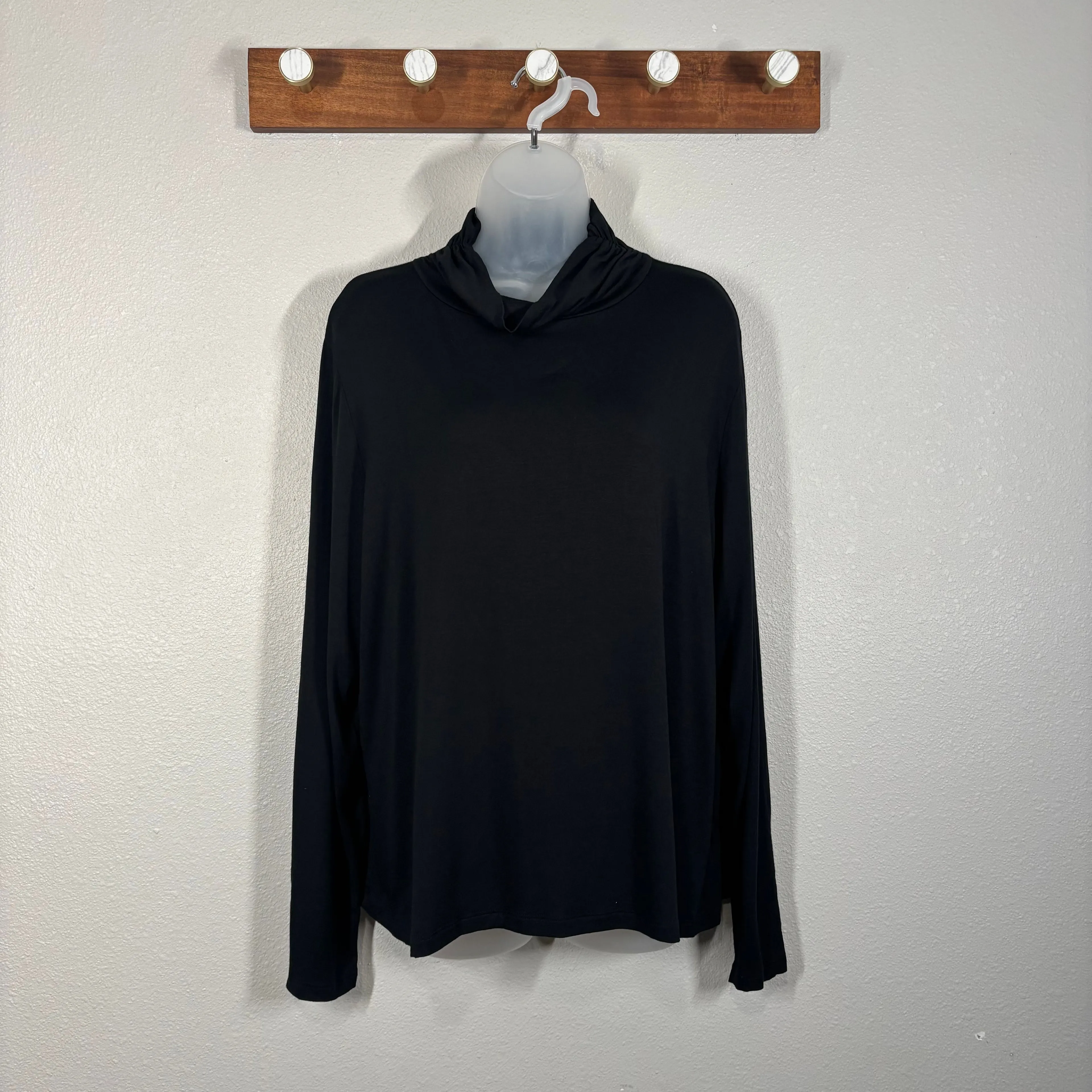 Product image for Lea & Nicole Black Mock Neck Stretch Long Sleeve Plus Size 1X