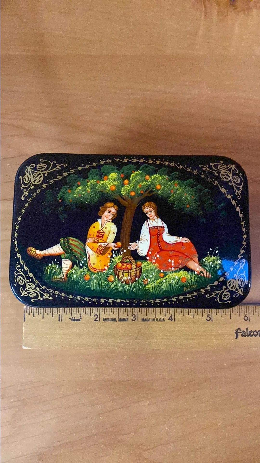Product image for Russian Signed Lacquer Painted Metal Box