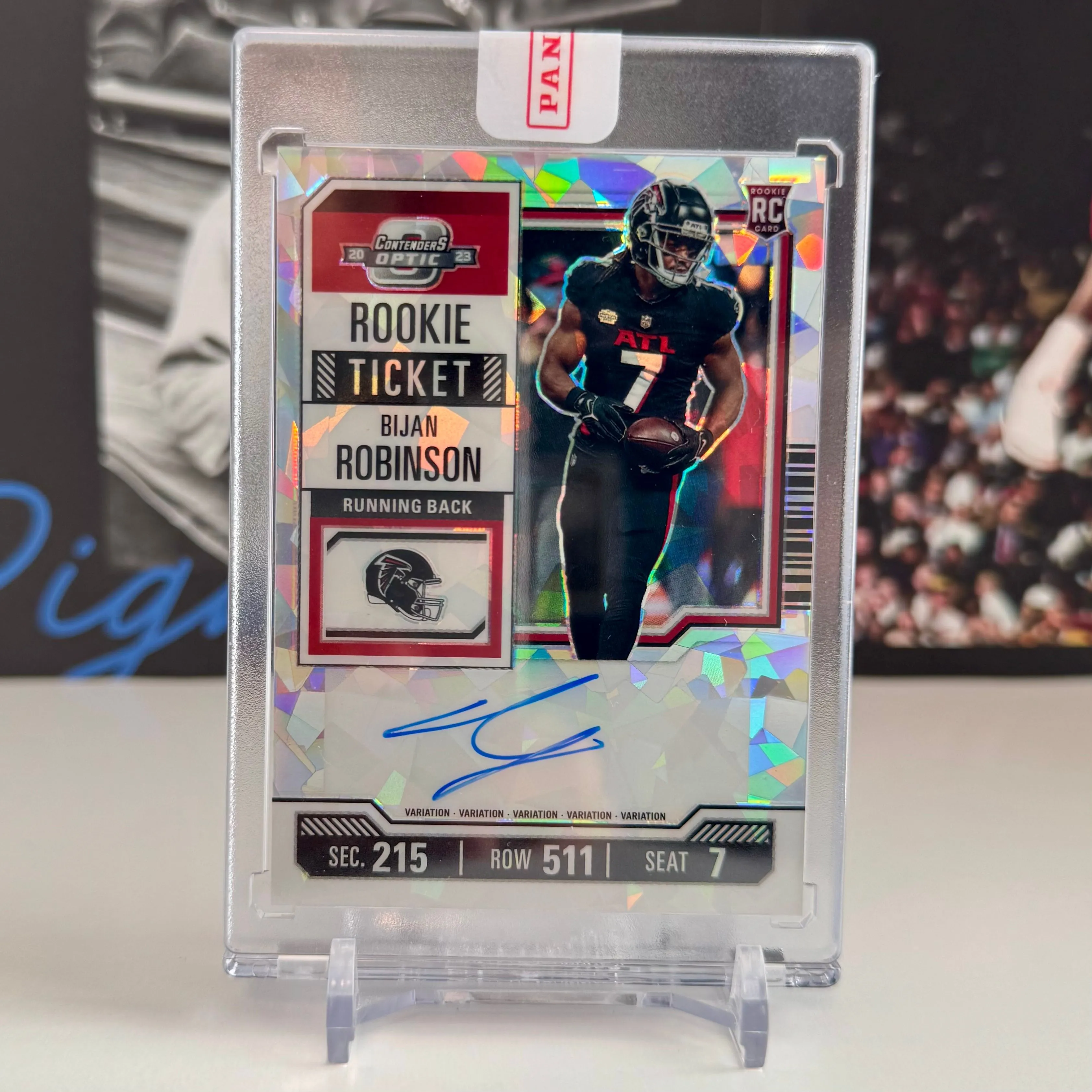 Product image for BIJAN ROBINSON 2023 Contenders Optic Rookie Ticket Auto Cracked Ice 01/22 Variation SEALED Falcons