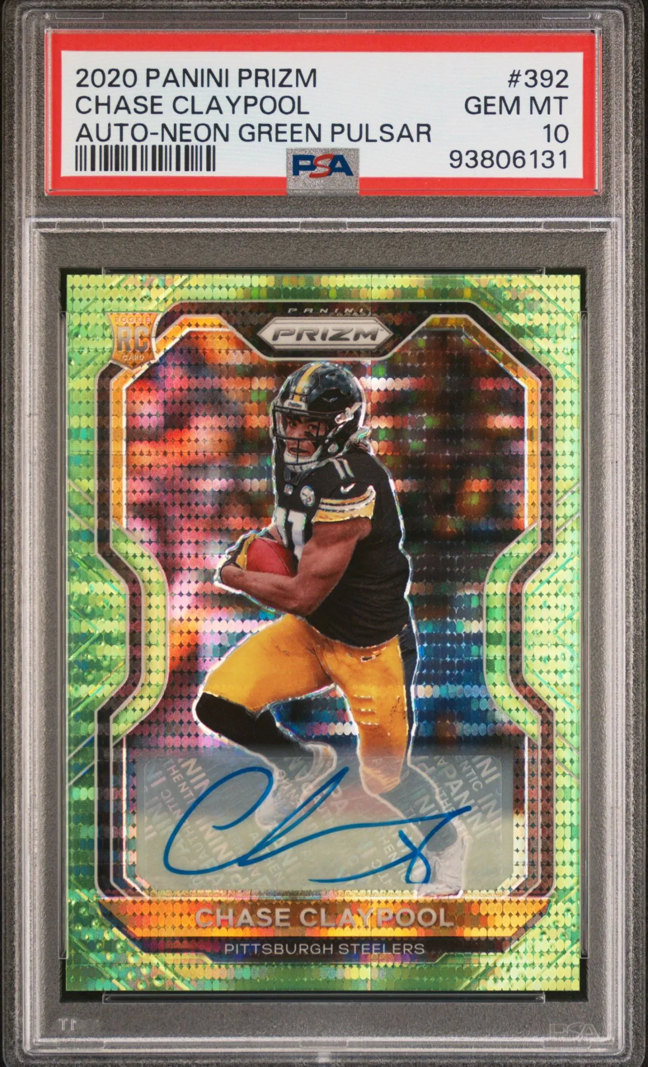 Product image for Chase Claypool Rookie 2020 Panini Prizm Auto Neon Green Pulsar PSA 10
