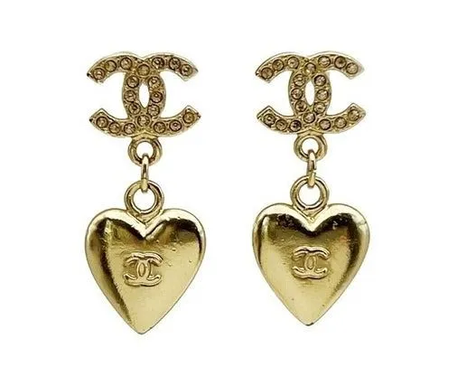 Product image for Authentic Vintage Chanel Gold Stones & Hang Heart Earrings