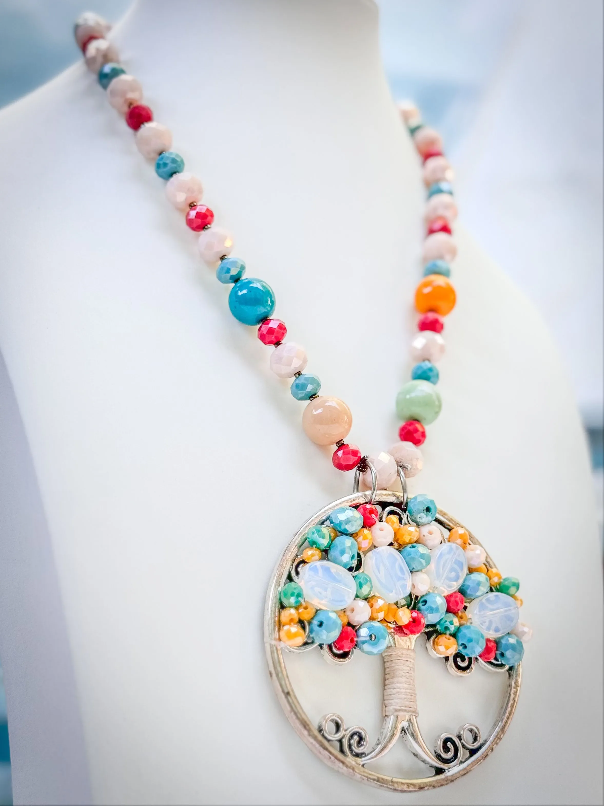 Product image for (72) Colorful Tree of Life Pendant With Glass Beaded Necklace