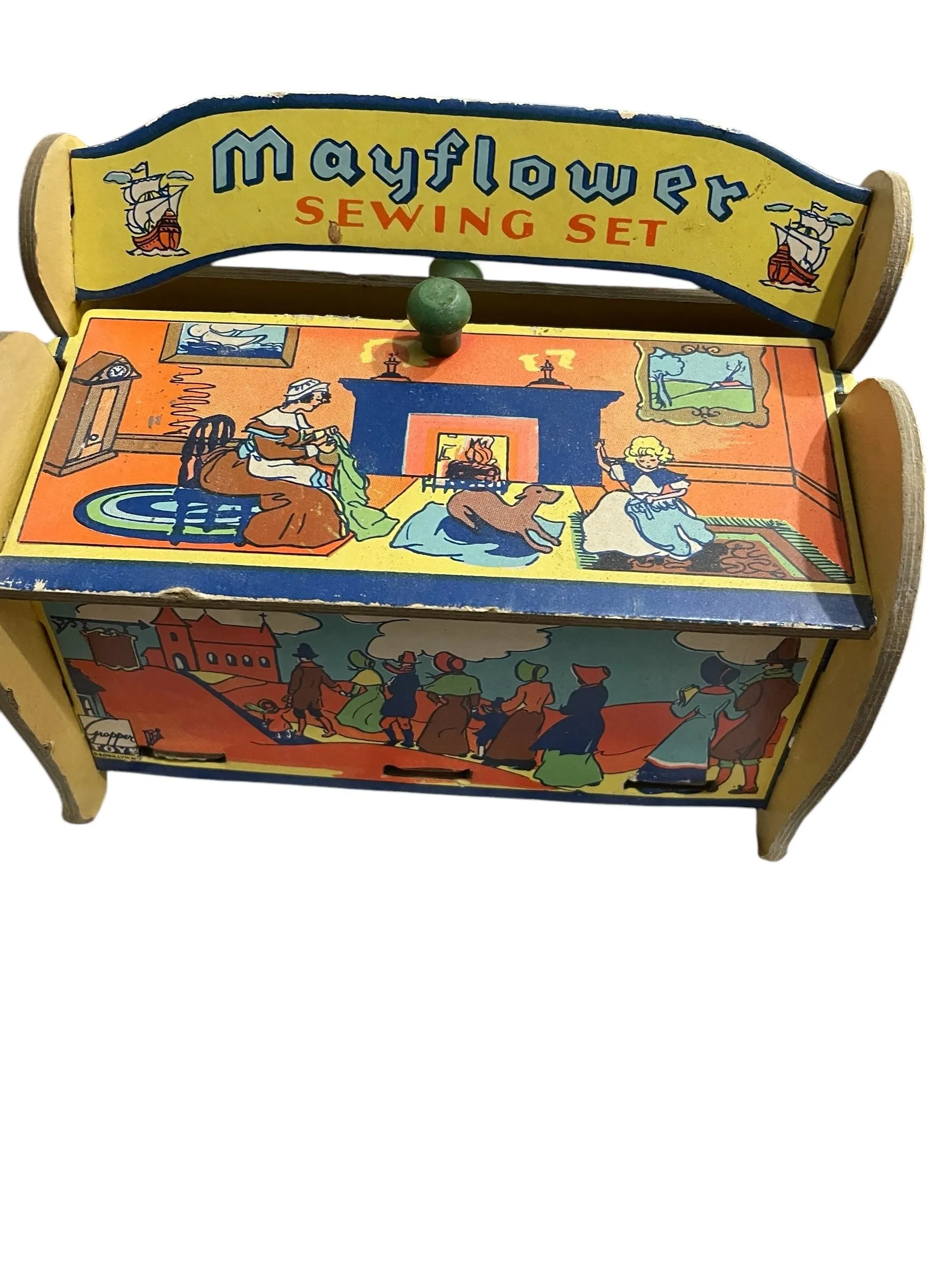 Product image for 001. Antique (1925) Gropper Toy Mayflower Sewing Storage Set