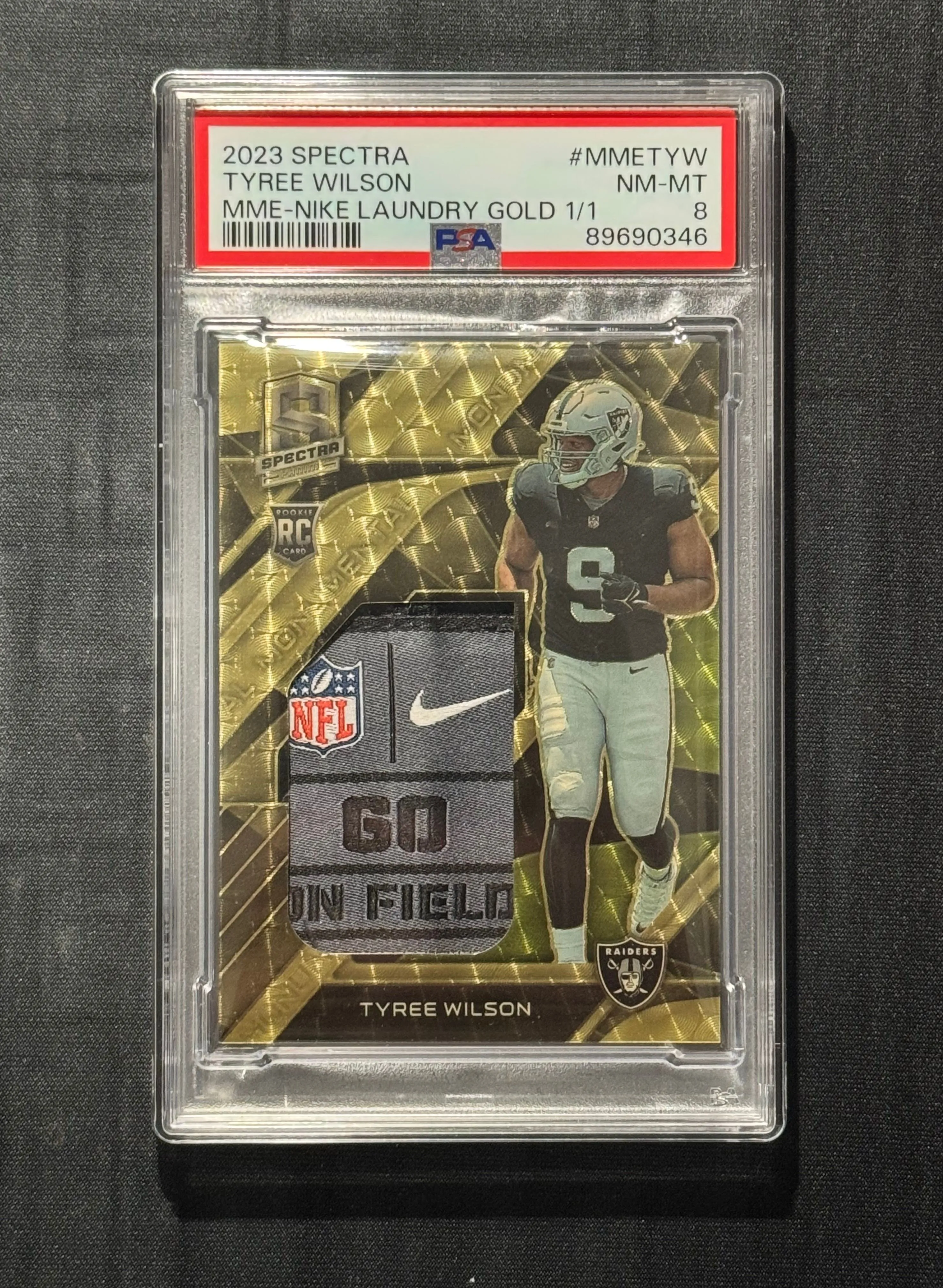 Product image for 2023 Panini Spectra Monumental Memorabilia Tyree Wilson MMETYW Mme-Nike Laundry Gold 1/1 PSA NM-MT 8
