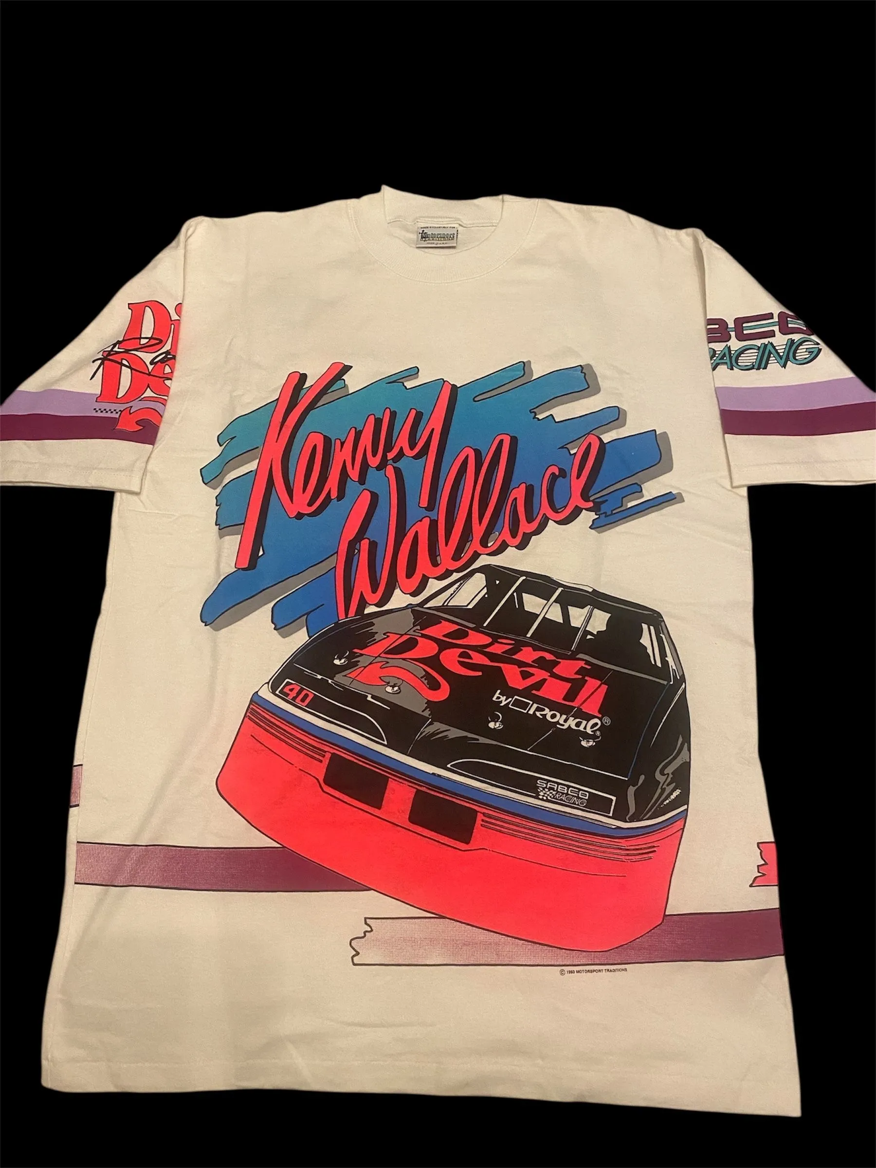Product image for 1993 Kenny Wallace 40 Dirt Devil AOP Racing Shirt Large