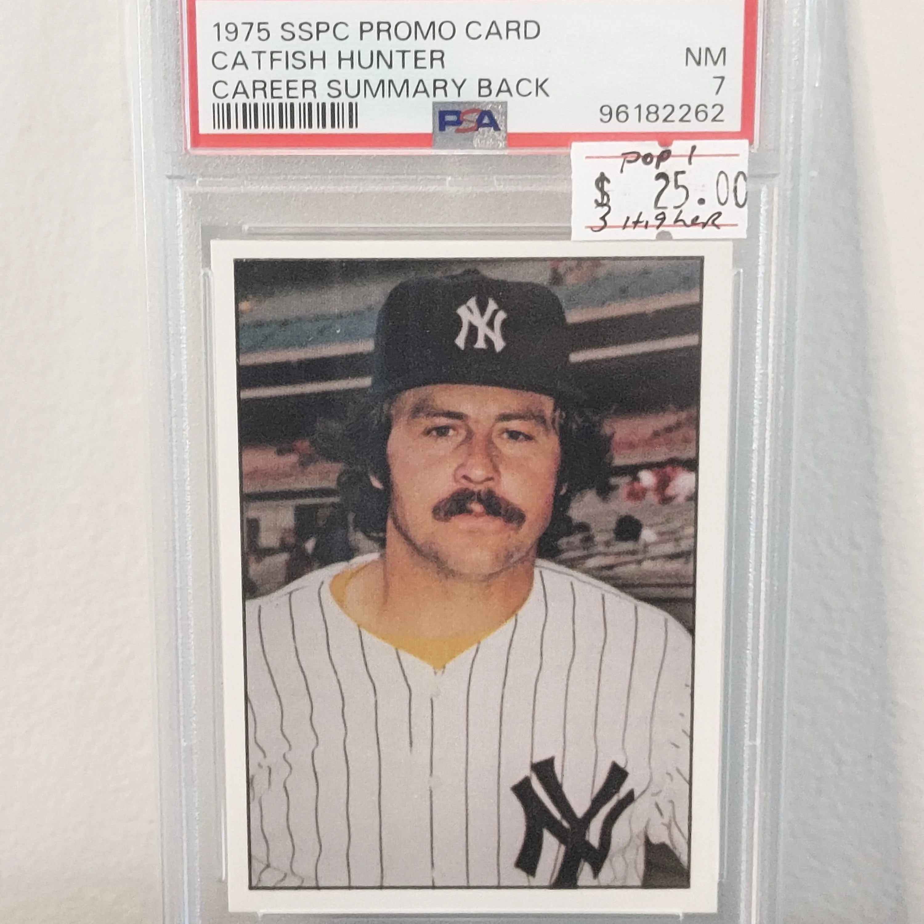 Product image for 1975 Sspc Promo Card Catfish Hunter  Career Summary Back PSA NM 7