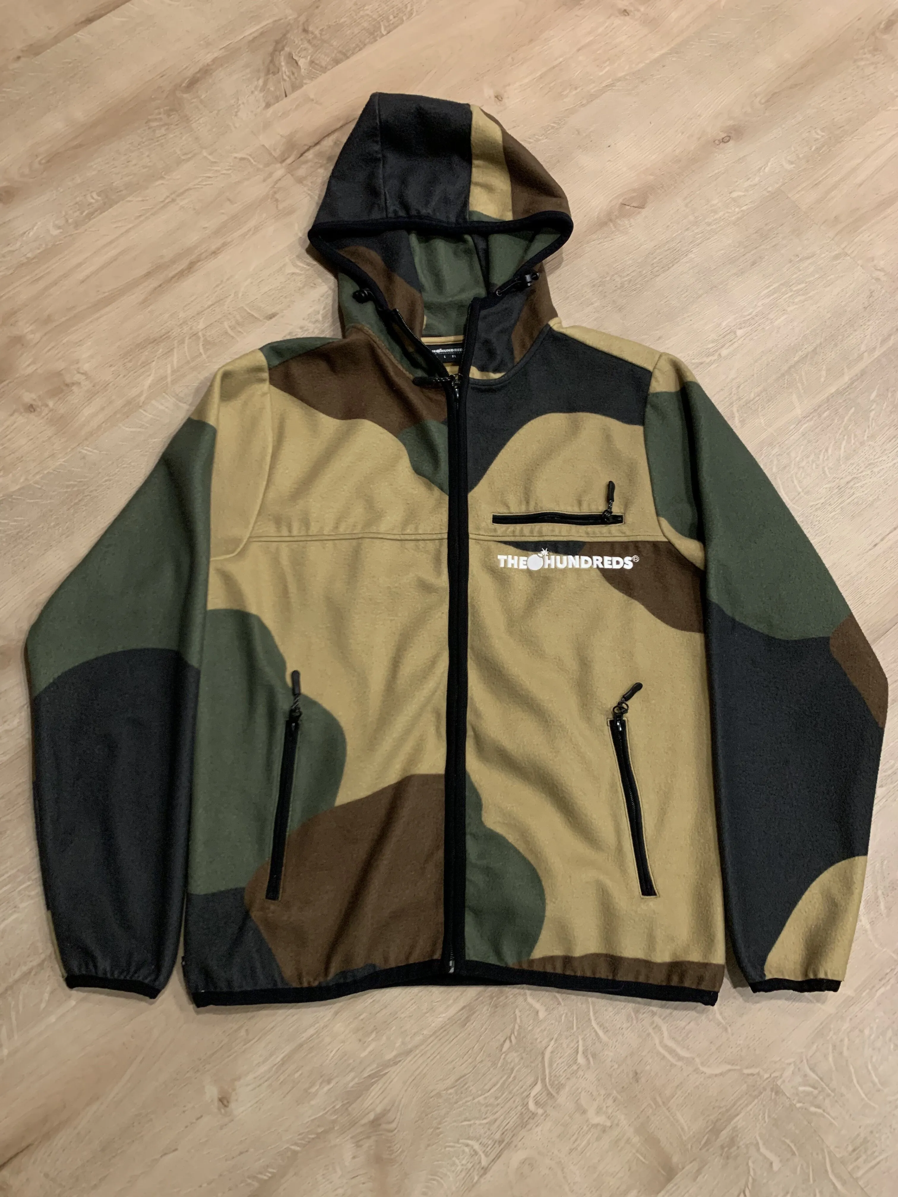 Product image for The Hundreds Men's Medium M Camo Camouflage Hideaway Full Zip Up Hoodie Fleece Jacket Sweatshirt Streetwear Winter 2019  