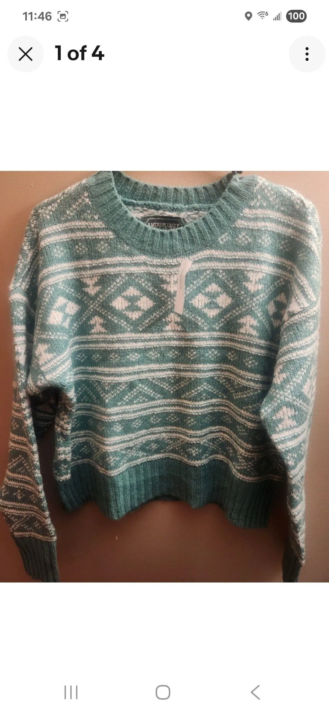 Product image for 058. Size XS NWT American Eagle Fairisle Snowdrift Crewneck Sweater Green White
