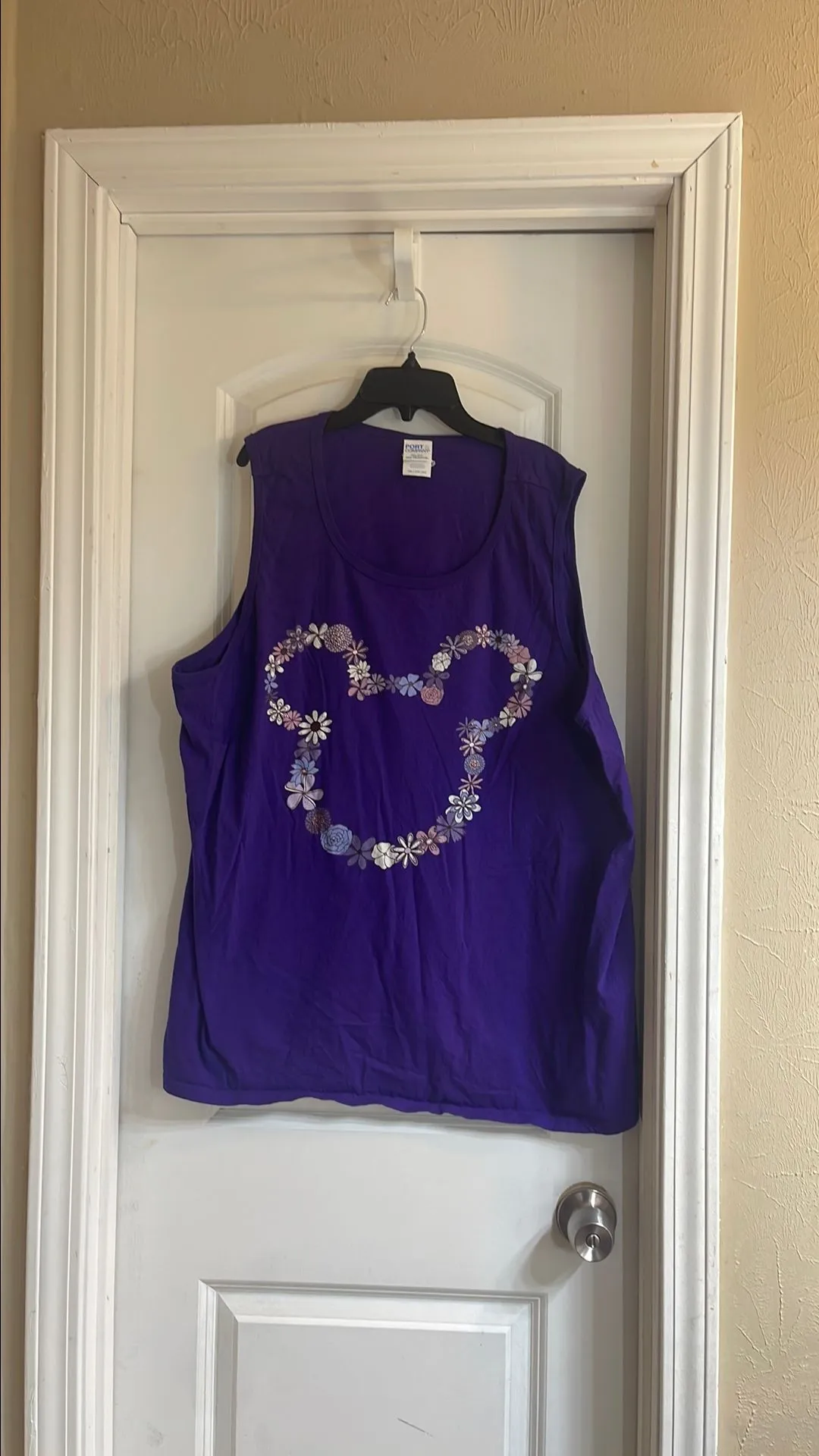 Product image for Purple floral, distressed Mickey mouse shape, graphic tea size 2XL