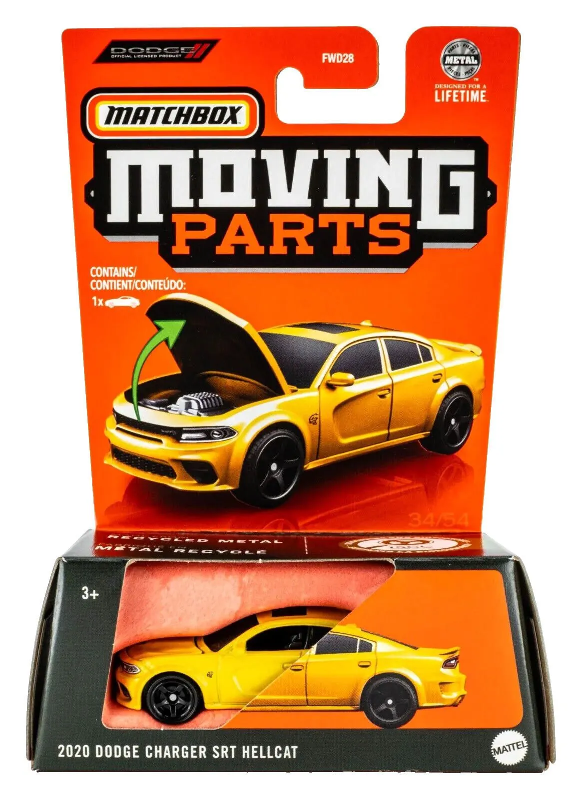 Product image for 2024 Matchbox Moving Parts #34 2020 Dodge Charger SRT Hellcat YELLOW JACKET |FSC