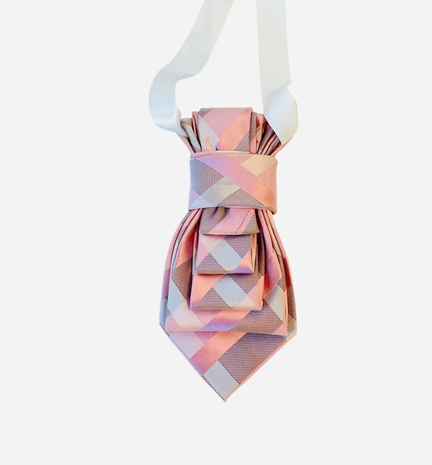Product image for 85. Upcycled Tie Necklace Van Heusen Pink and Gray Square/Plaid Pattern