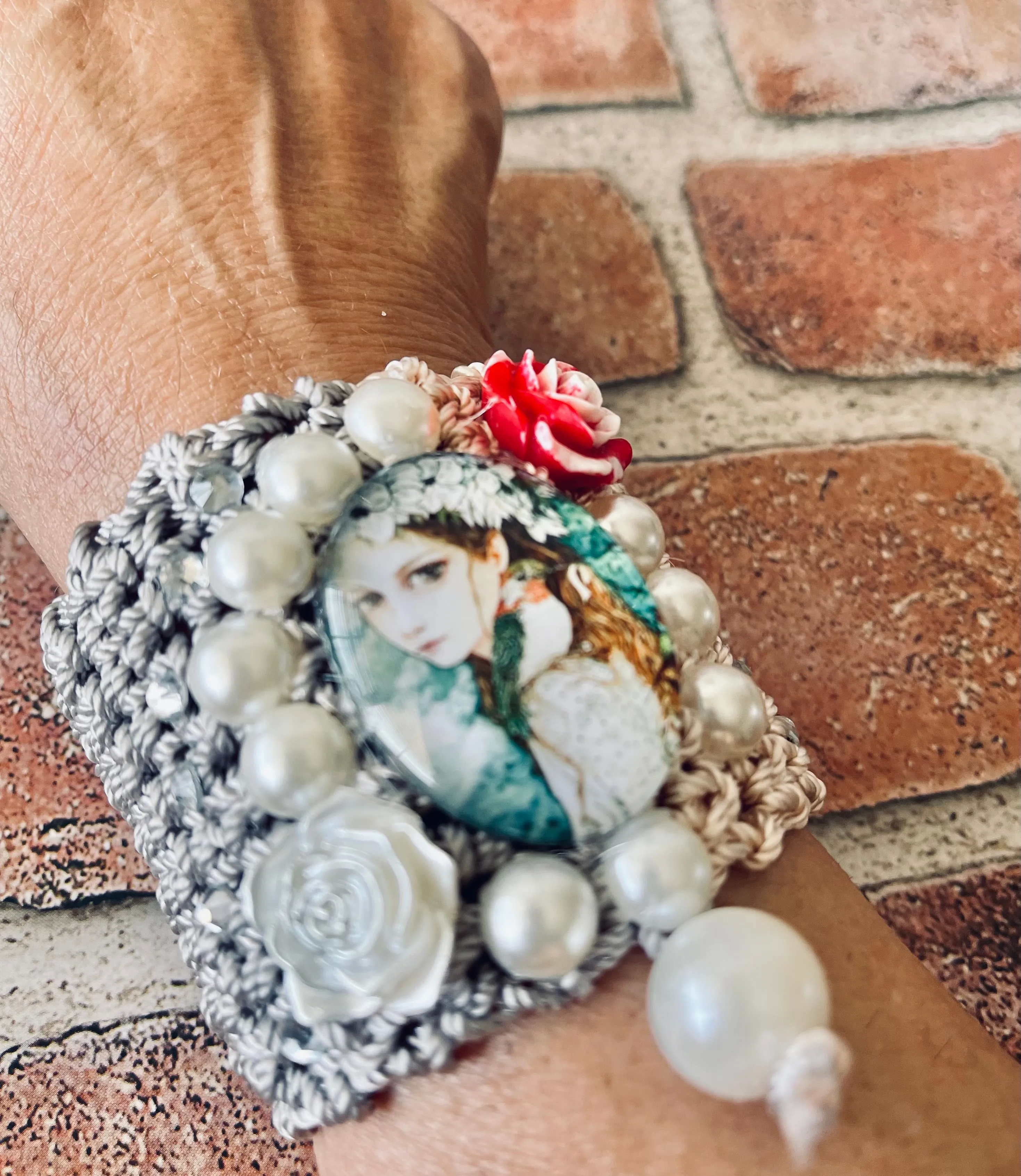 Product image for Hand Knits 2 Love Bracelet Cabochon Beads Image Woman  Designer Fashion Crochet Trendy Hip  Gift