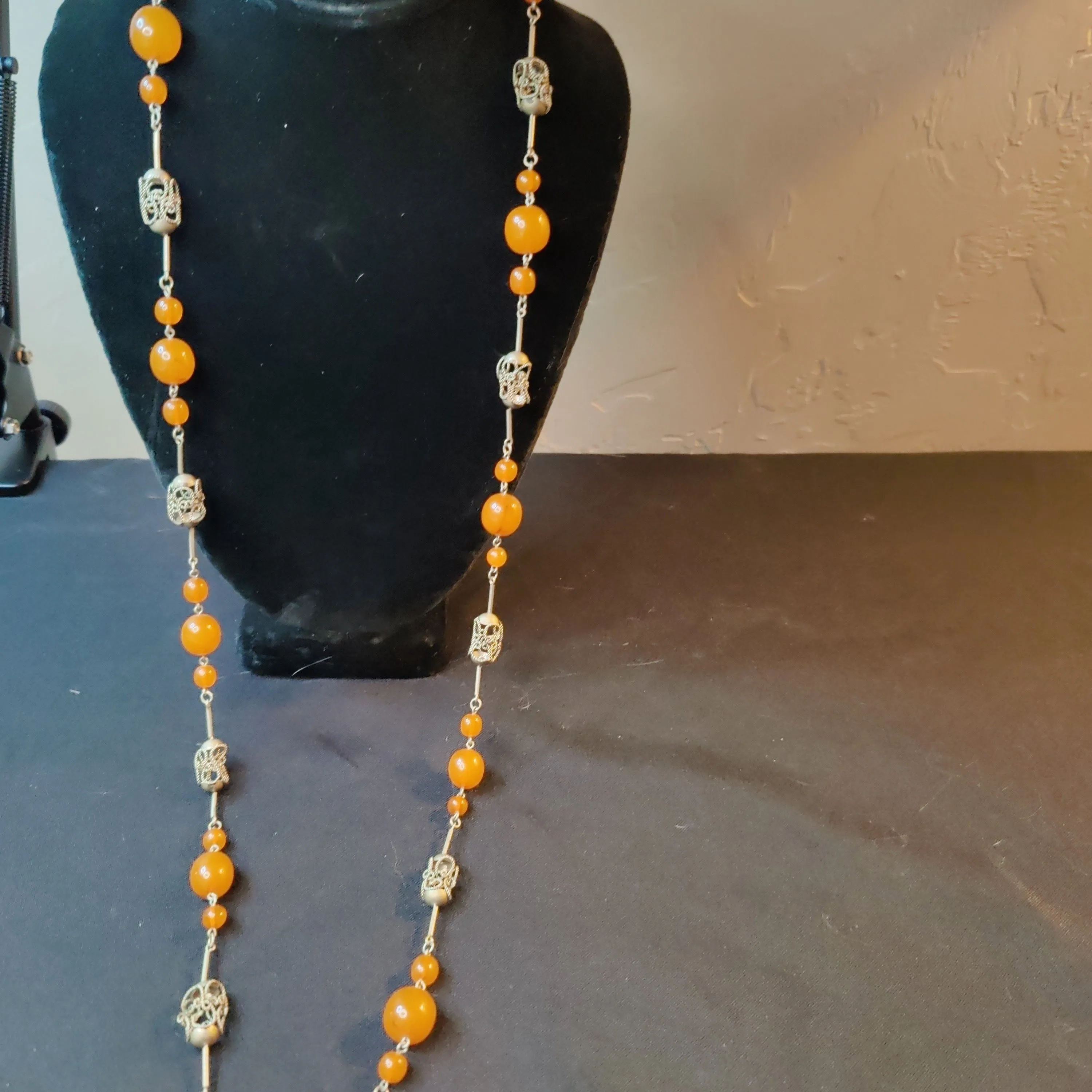 Product image for Antique Baltic Honey Amber and Handmade Wirework Beads Necklace