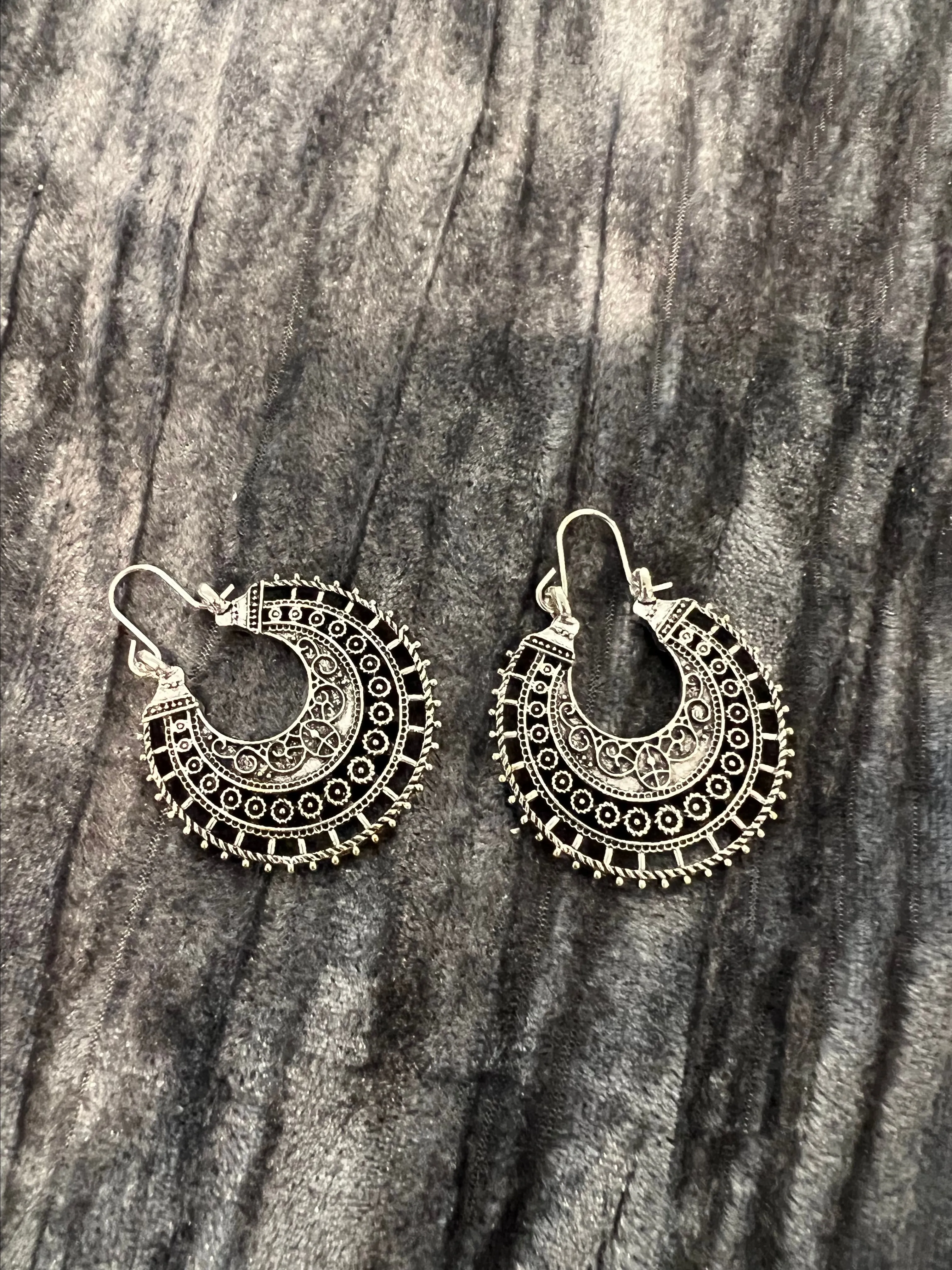 Product image for Silver and Black Hoop Earrings