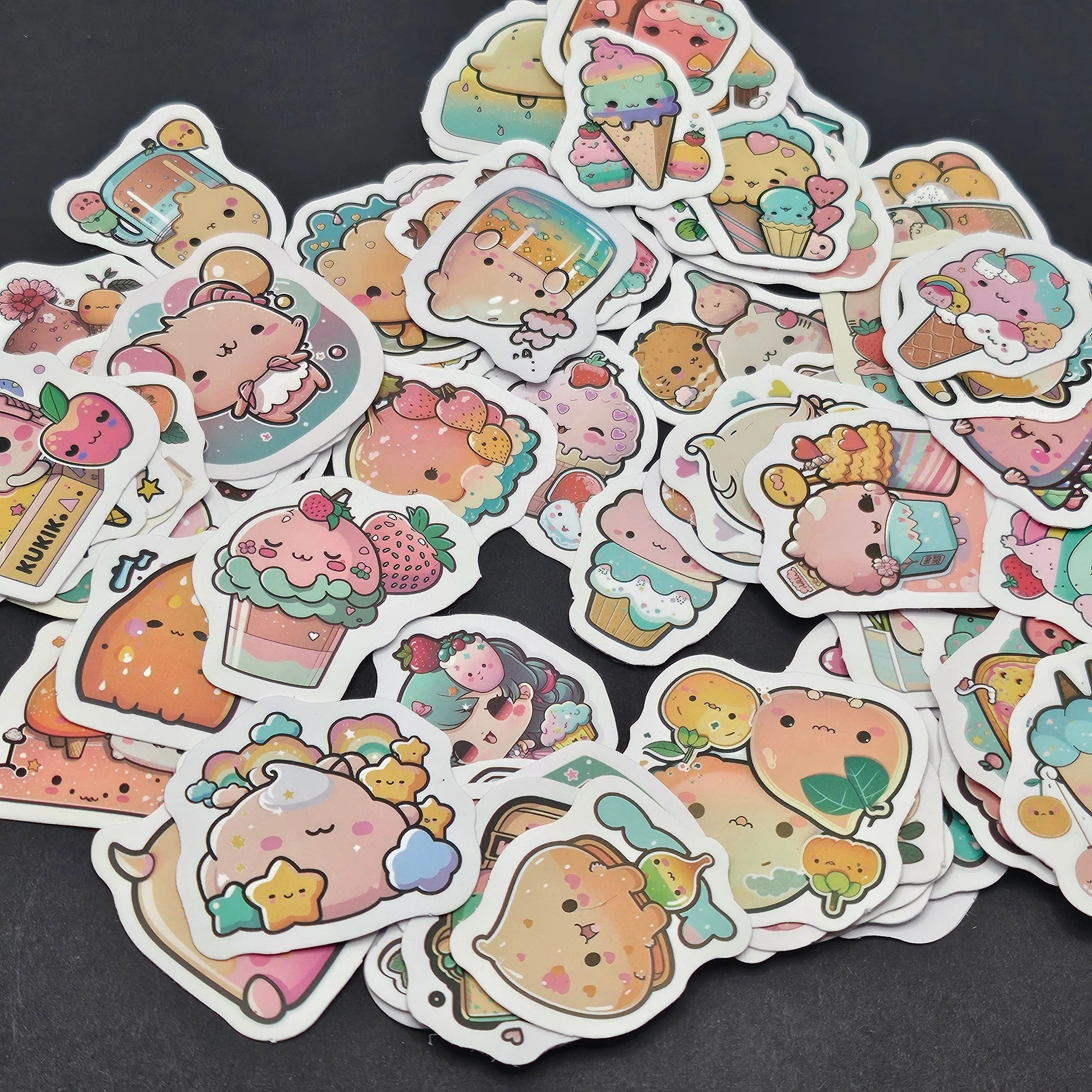 Product image for Precut Individual Cute Pastel Colorful Anthropomorphic set of 6 stickers - small - see measurements
