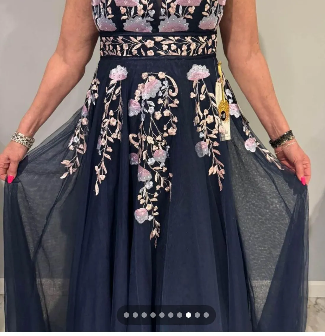 Product image for Formal evening gown with amazing embroidery flowers dark blue with pink size 9/10