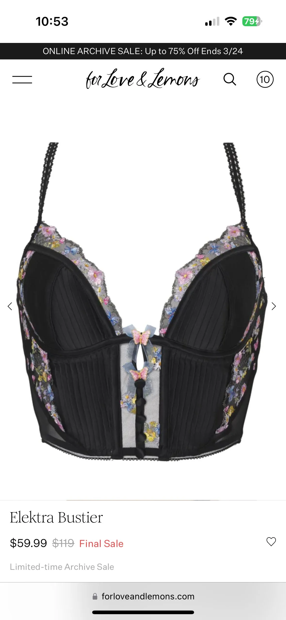 Product image for For love and lemons Elektra bustier xxs nwt & matching thong