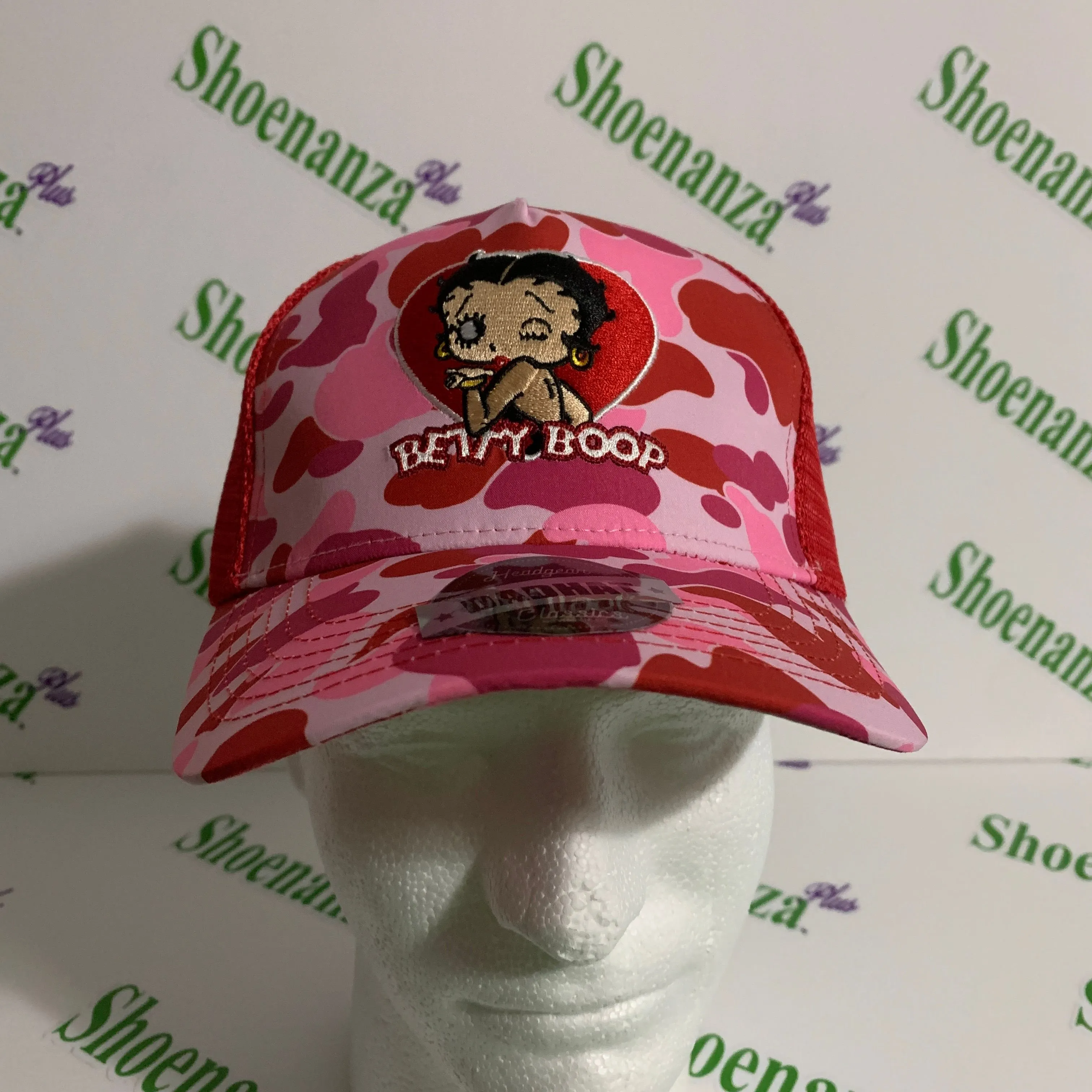 Product image for Headgear Classics Hat Betty Boop Motorcycle Club Camo Camouflage Trucker Red Cap