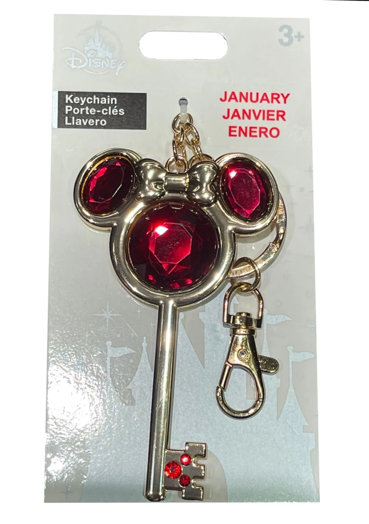 Product image for Disney Parks Keychain Bag Charm Minnie Mouse Icon Castle Key January Birthstone