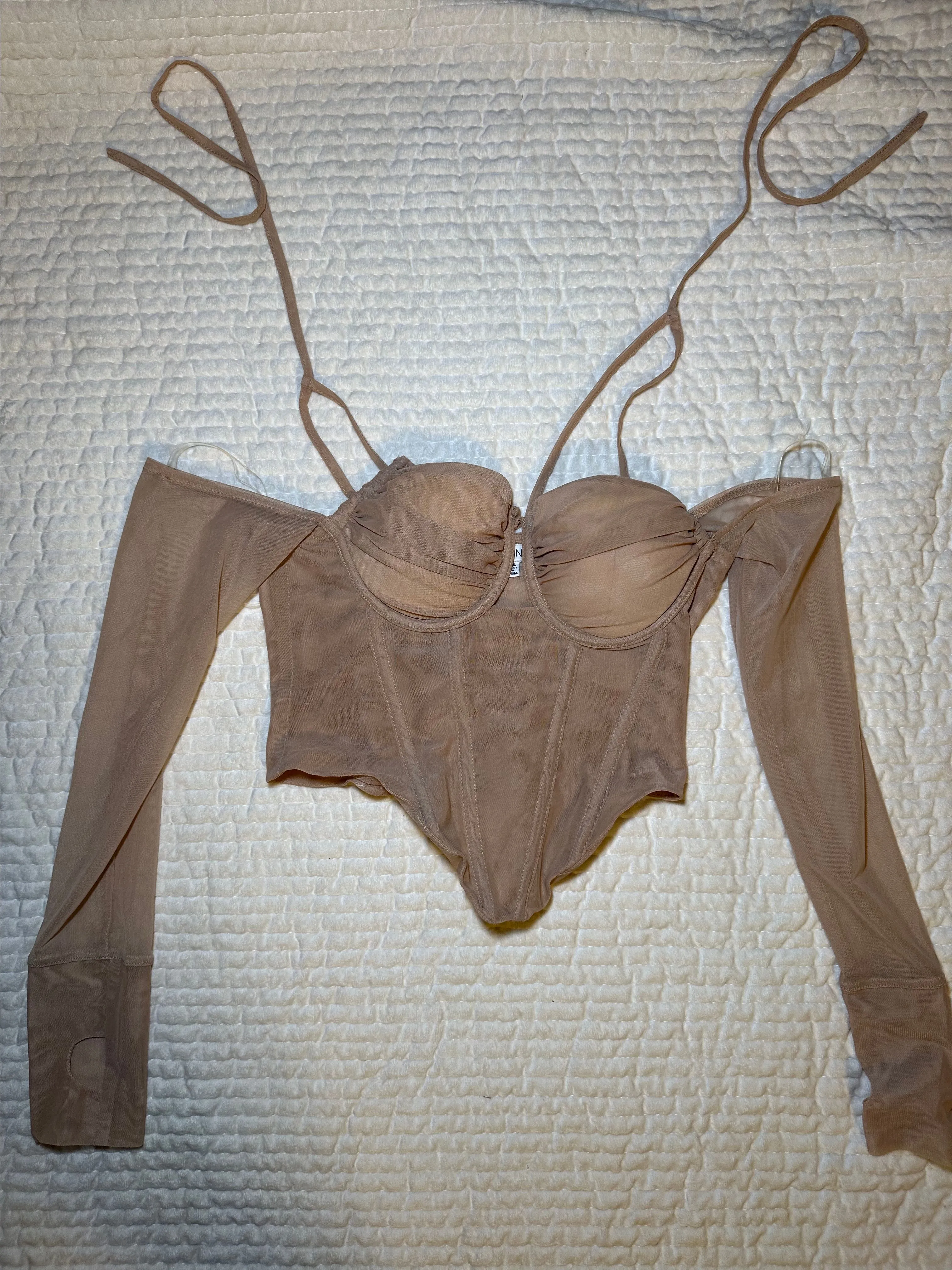 Product image for Tan long sleeve corset top size small
