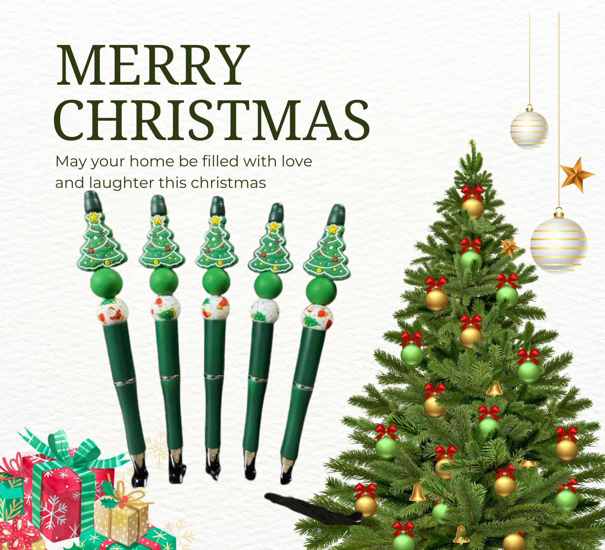 Product image for Christmas tree beaded silicone pens