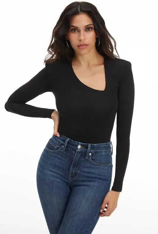 Product image for Good American black bodysuit with shoulder pads