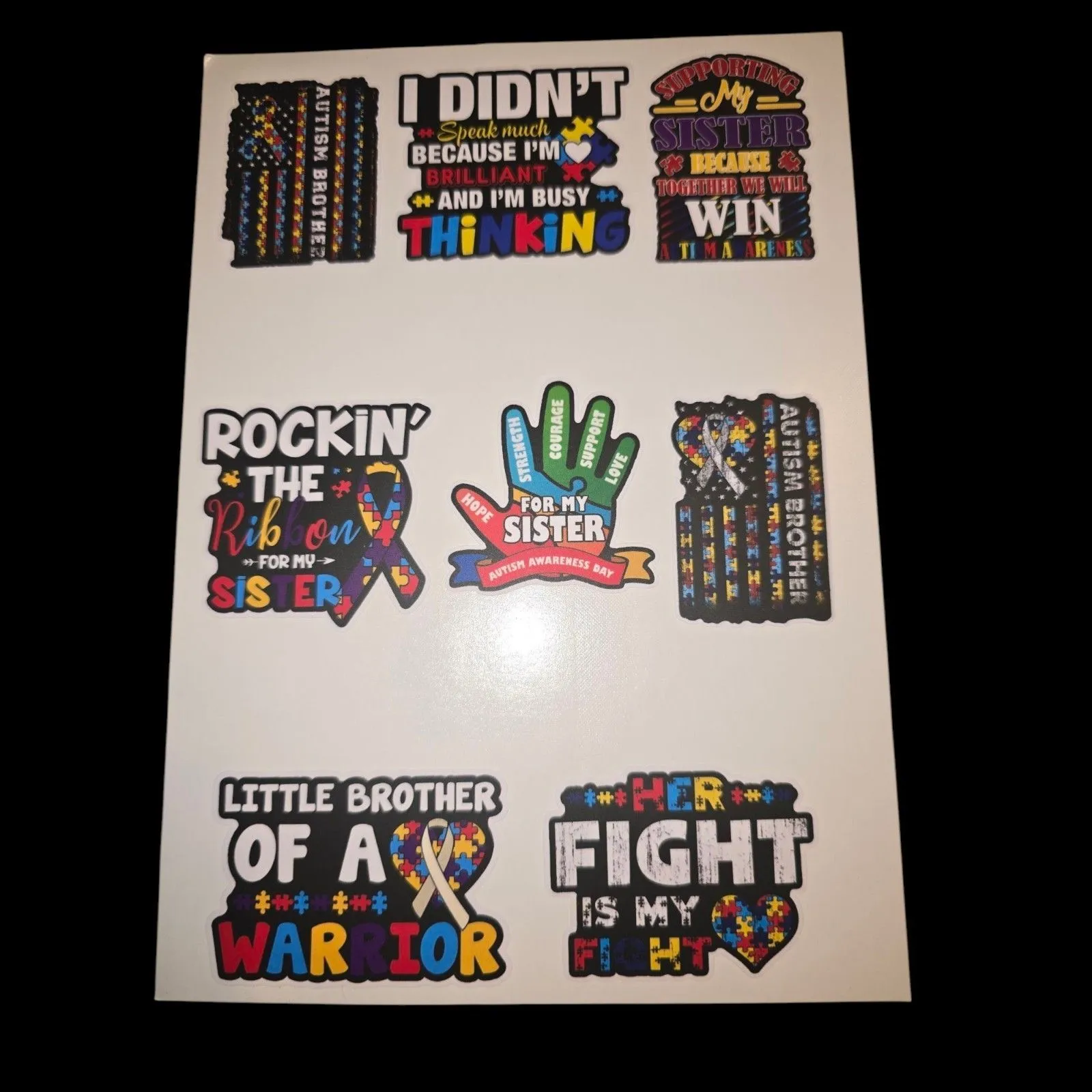 Product image for 0AU-11 One sheet of Sister Autism Awareness Stickers 