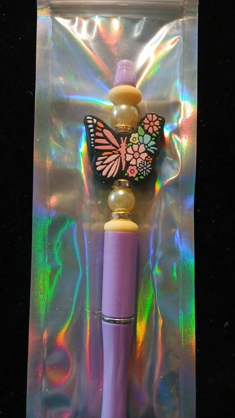 Product image for Beadable Pens  - purple butterfly pen #200