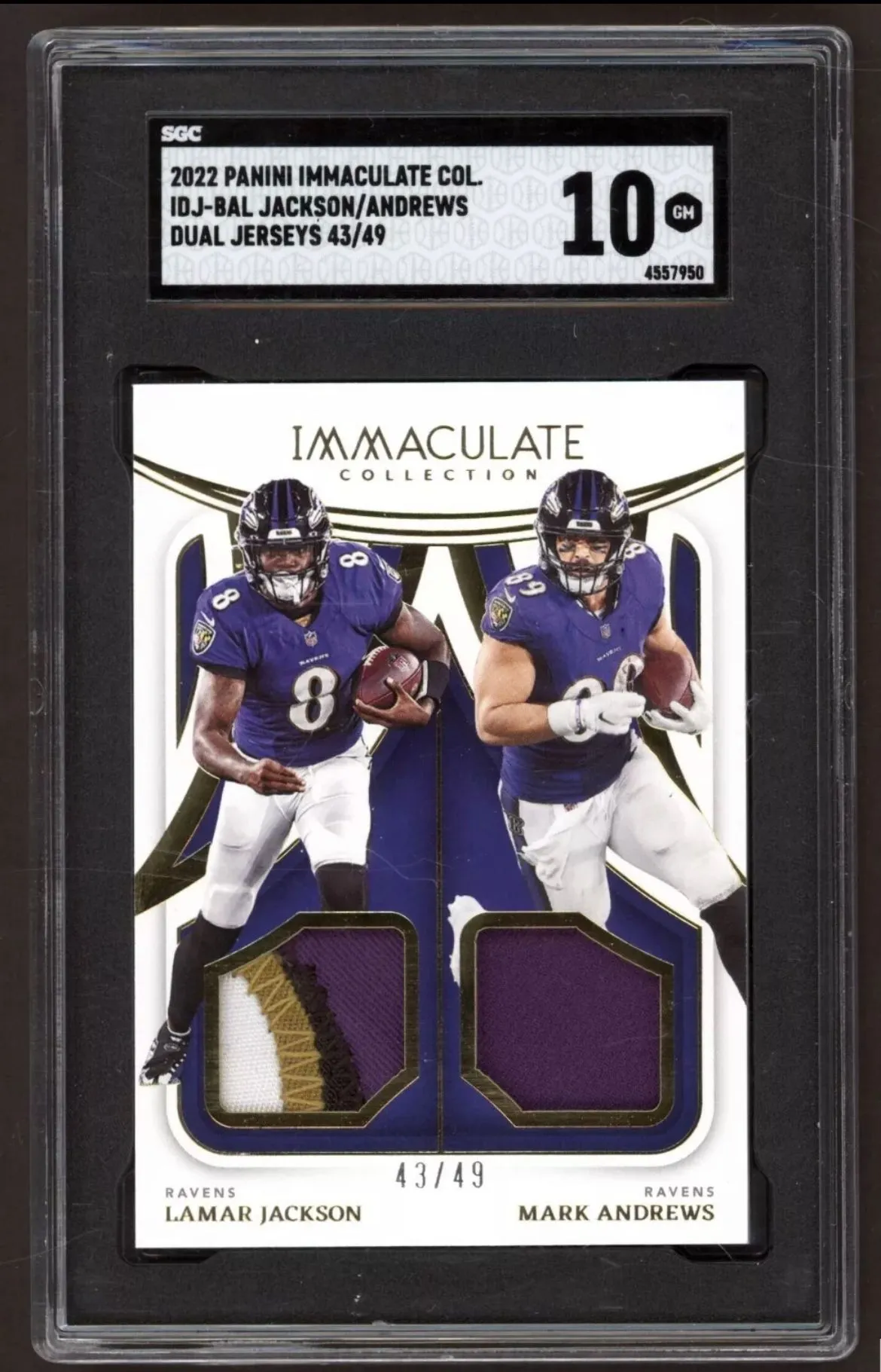 Product image for 2022 Lamar Jackson Mark Andrews Immaculate Patch /49 #IDJ-BAL SGC 10