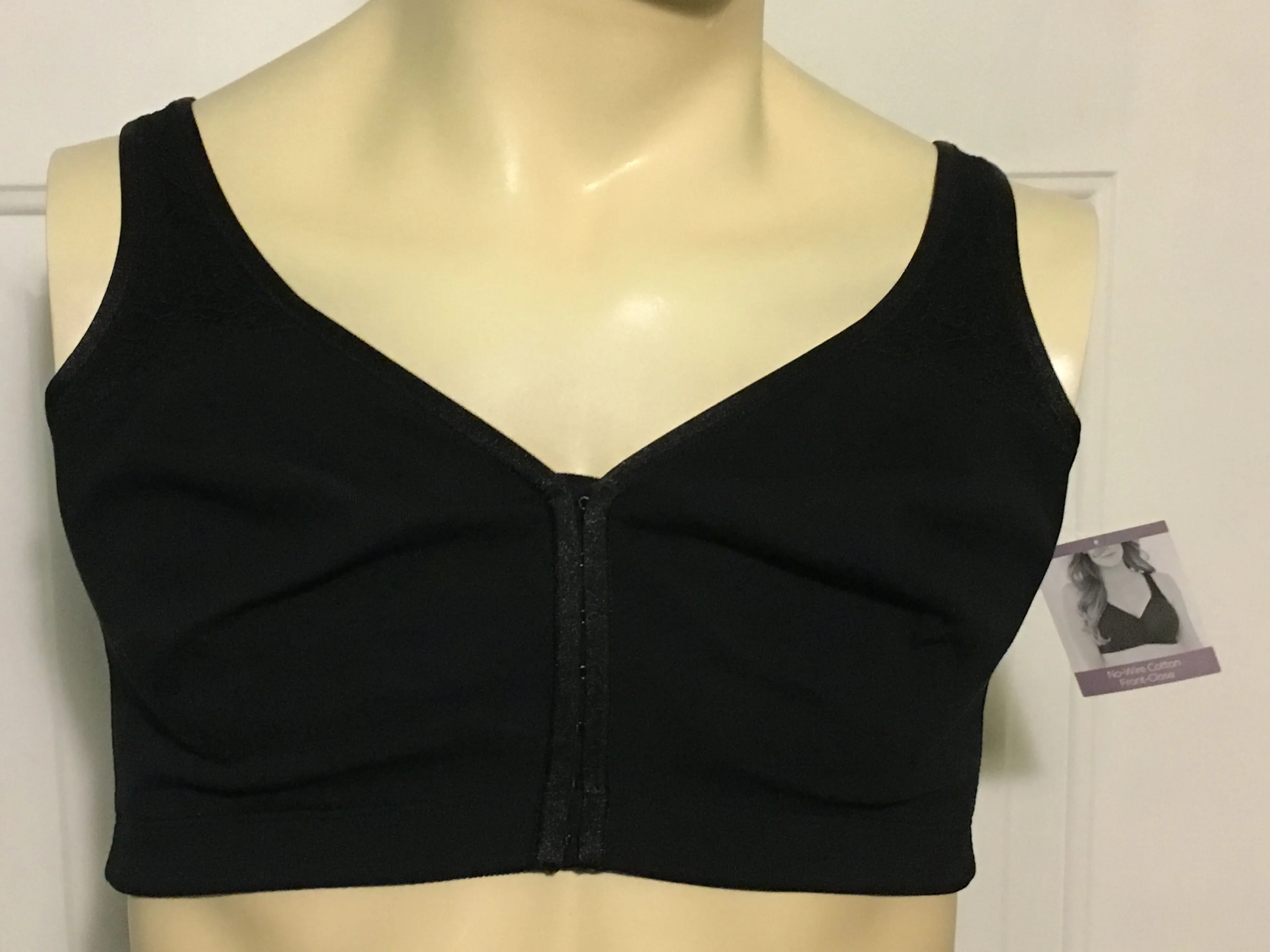 Product image for Catherines Front Close Closure Bra No Wire Wireless Lace Cotton Black Plus 52B