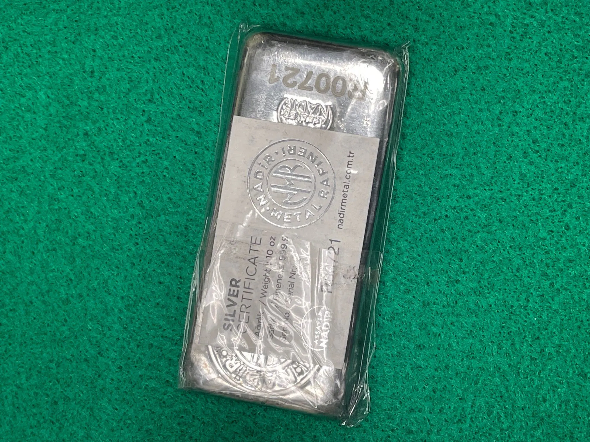 Product image for 10 oz Nadir Certified Silver Bar Sealed 9999