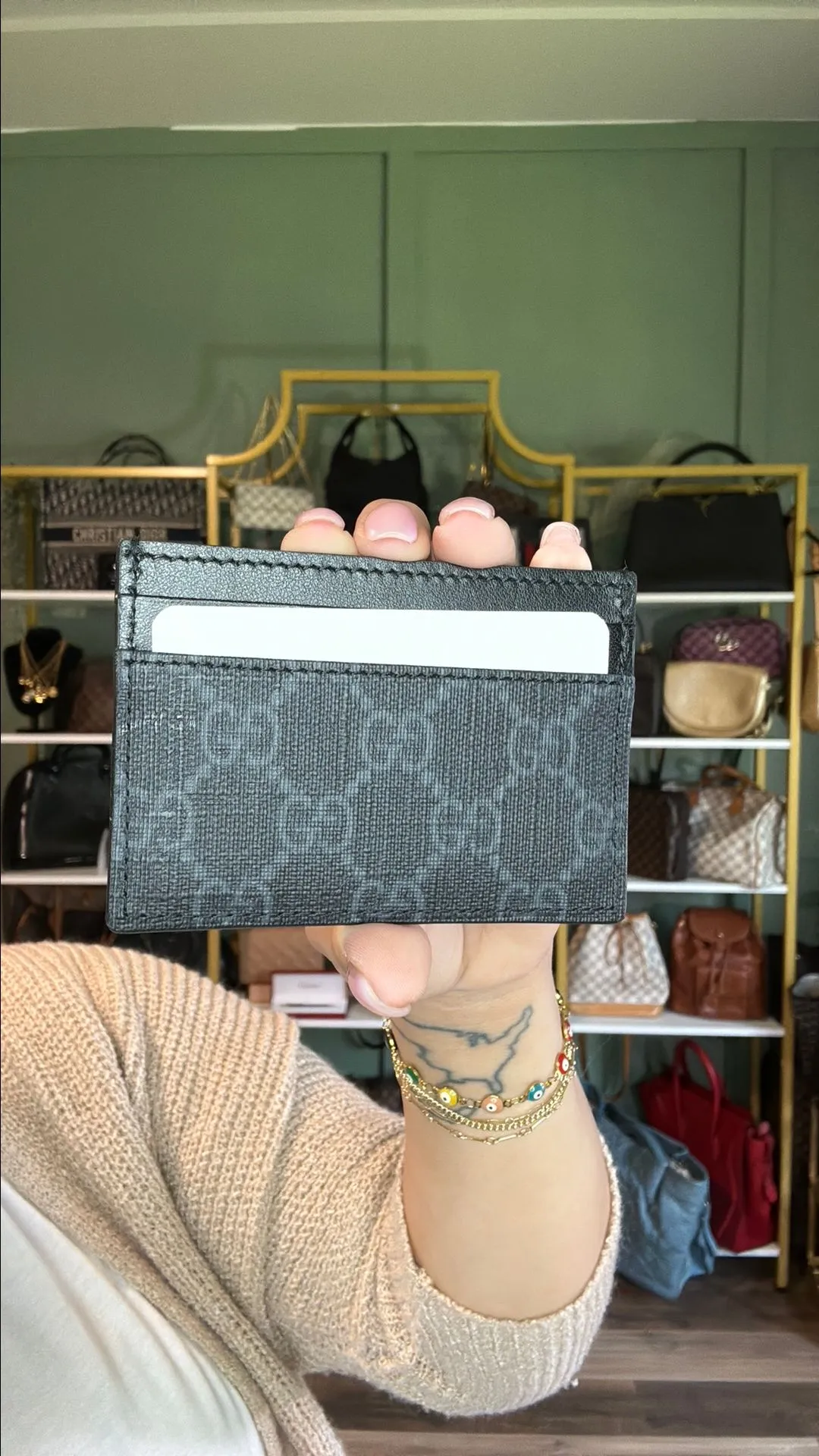 Product image for Brand New Gucci Card Holder Black/Gray Mono