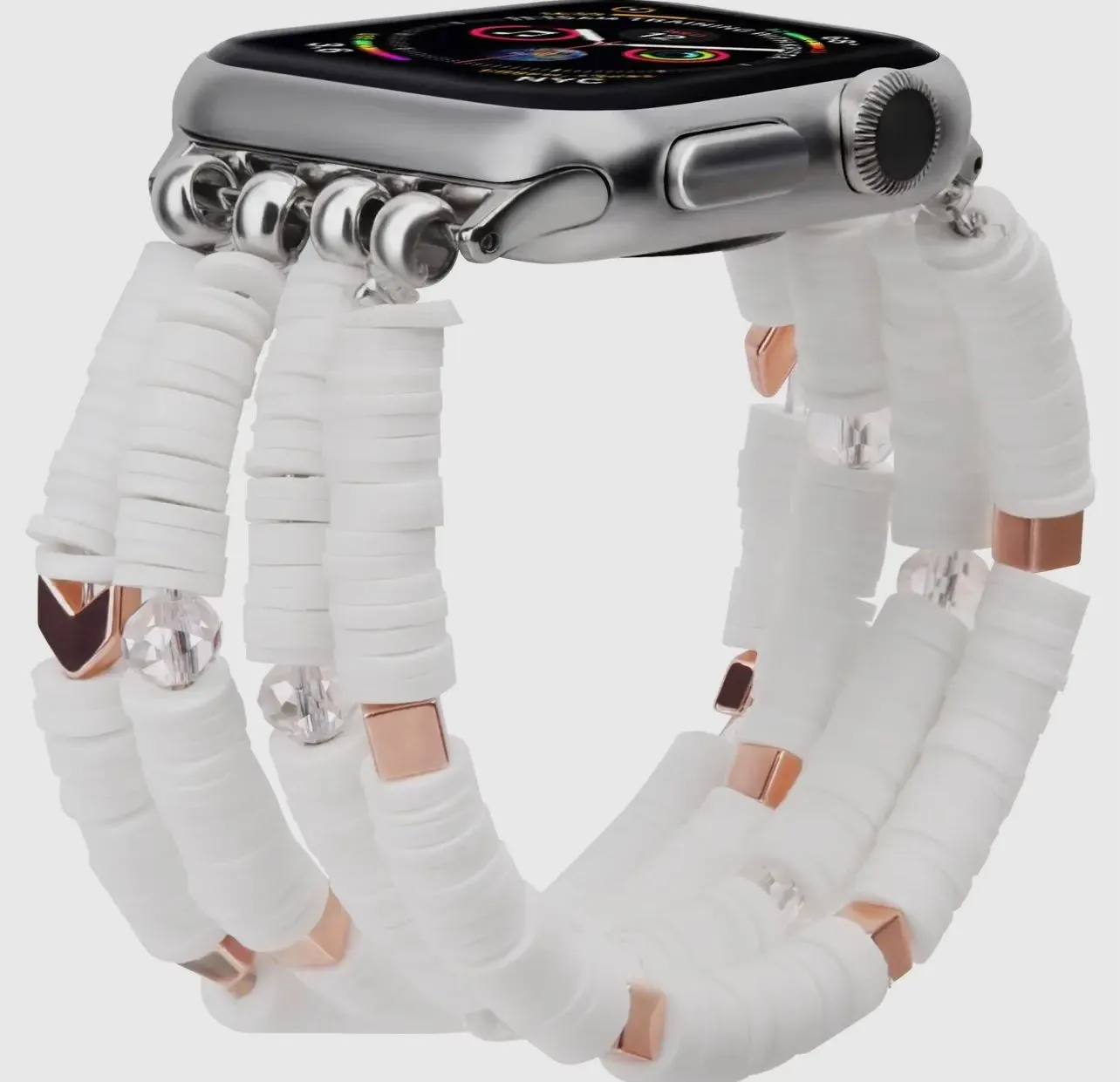 Product image for White beaded, smart, watch band ￼